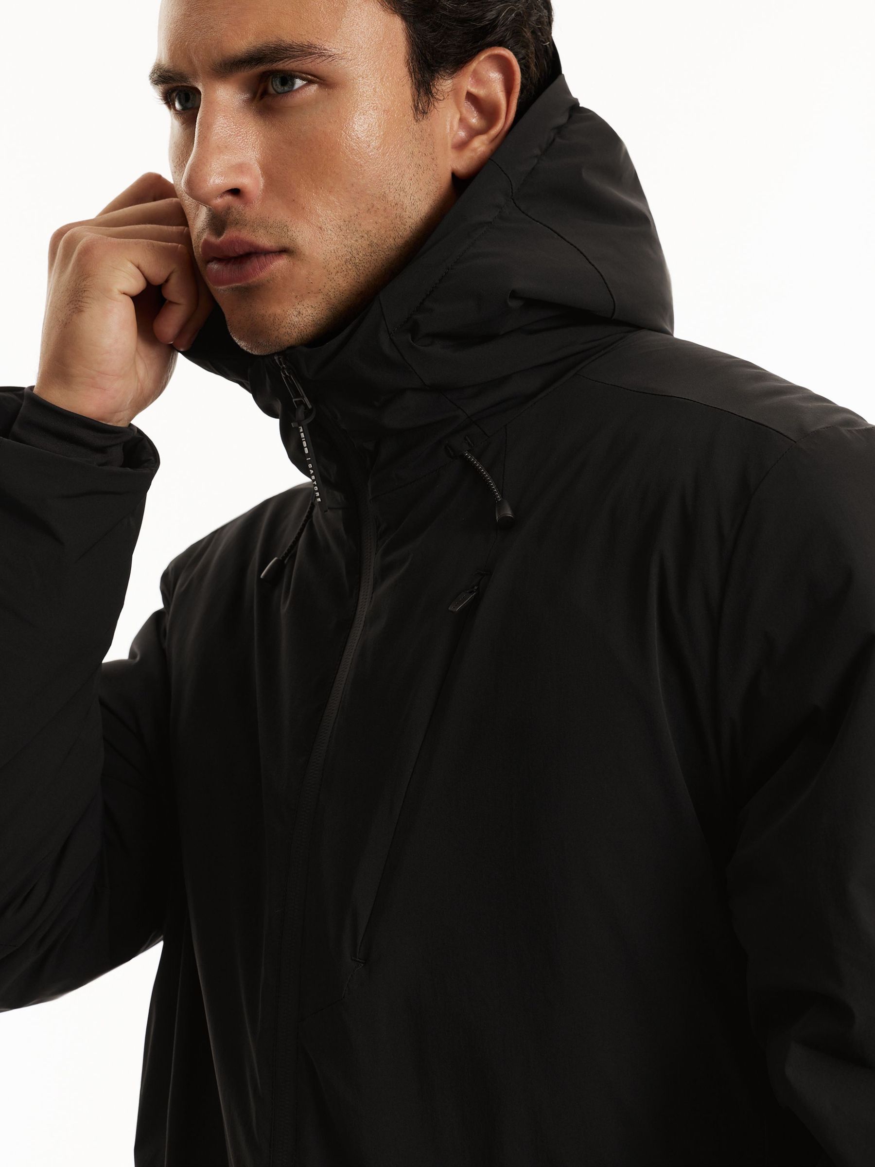 Reiss | Castore Insulated Hooded Long Jacket in Black - Image 1 of 12