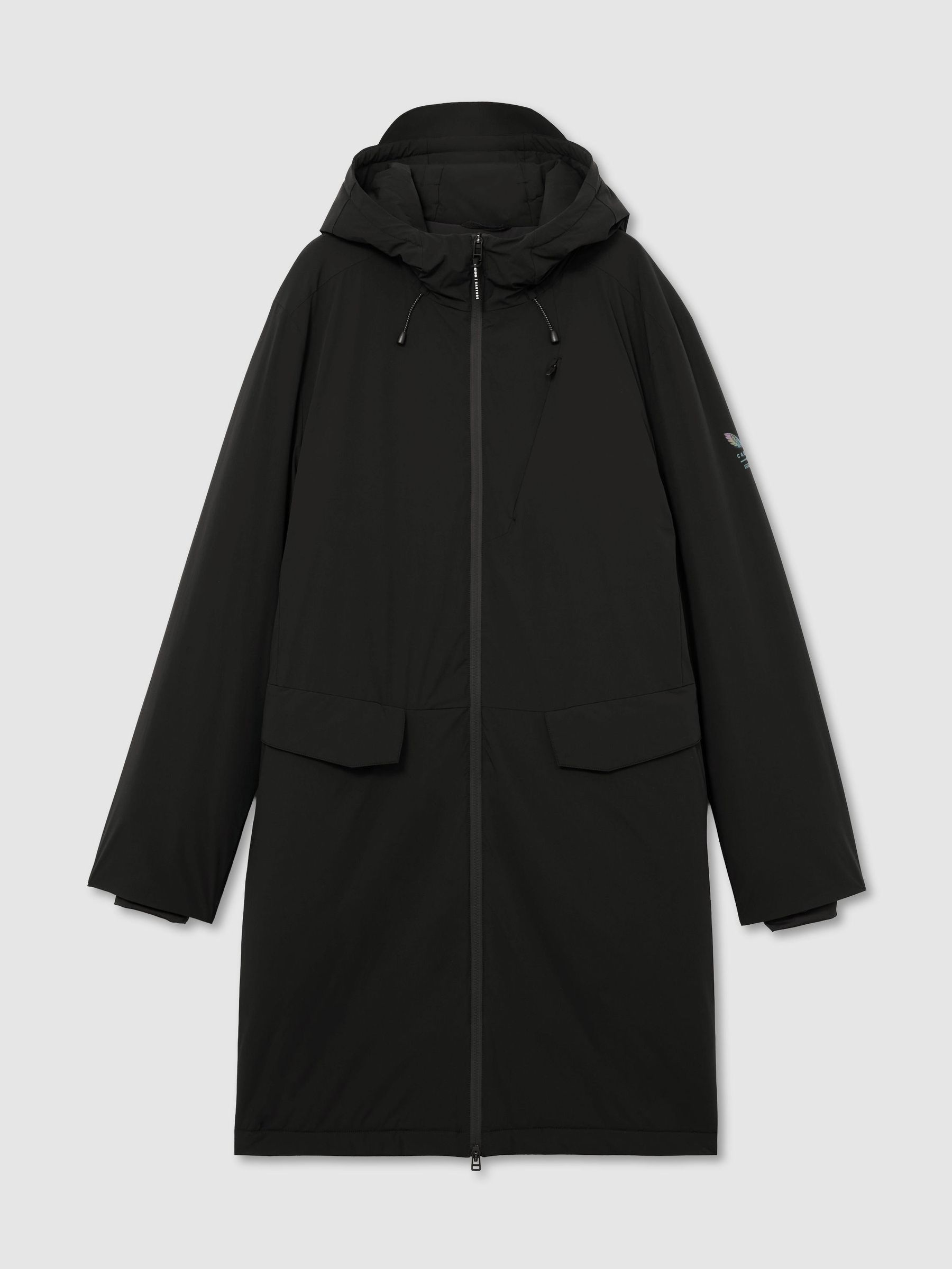 Reiss | Castore Insulated Hooded Long Jacket in Black - Image 2 of 12