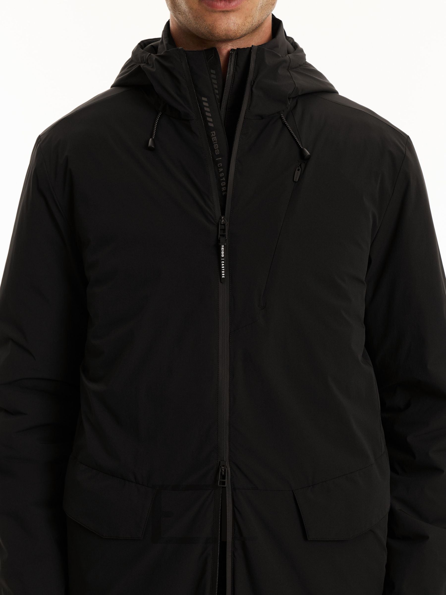 Reiss | Castore Insulated Hooded Long Jacket in Black - Image 6 of 12