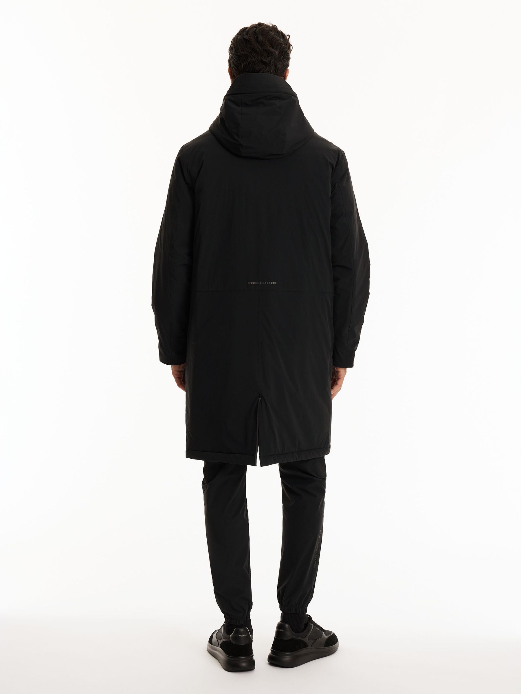 Reiss | Castore Insulated Hooded Long Jacket in Black - Image 8 of 12