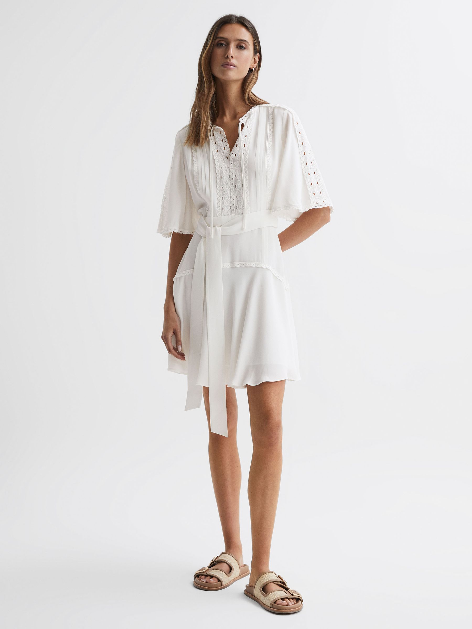 High Neck Lace Mini Dress in Ivory - Image 3 of 5