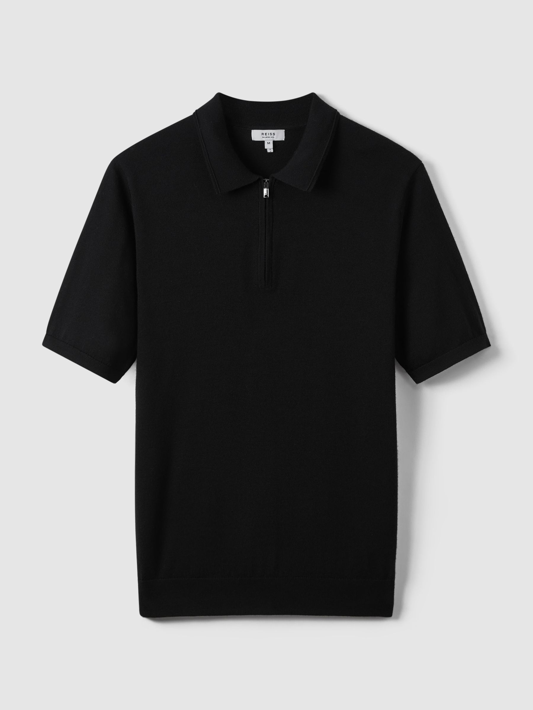 Merino Wool Half-Zip Polo Shirt in Black - Image 2 of 6