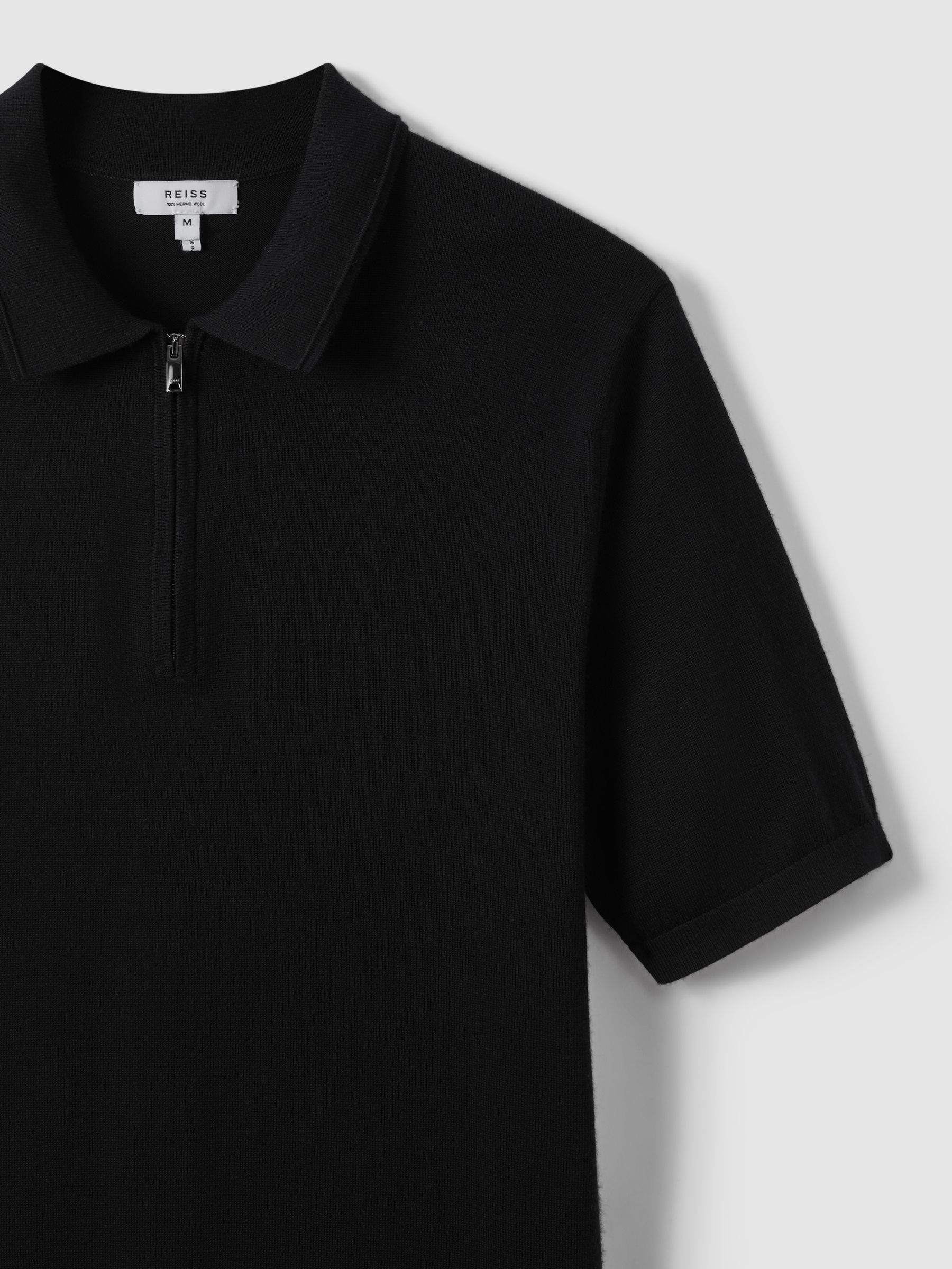 Merino Wool Half-Zip Polo Shirt in Black - Image 4 of 6