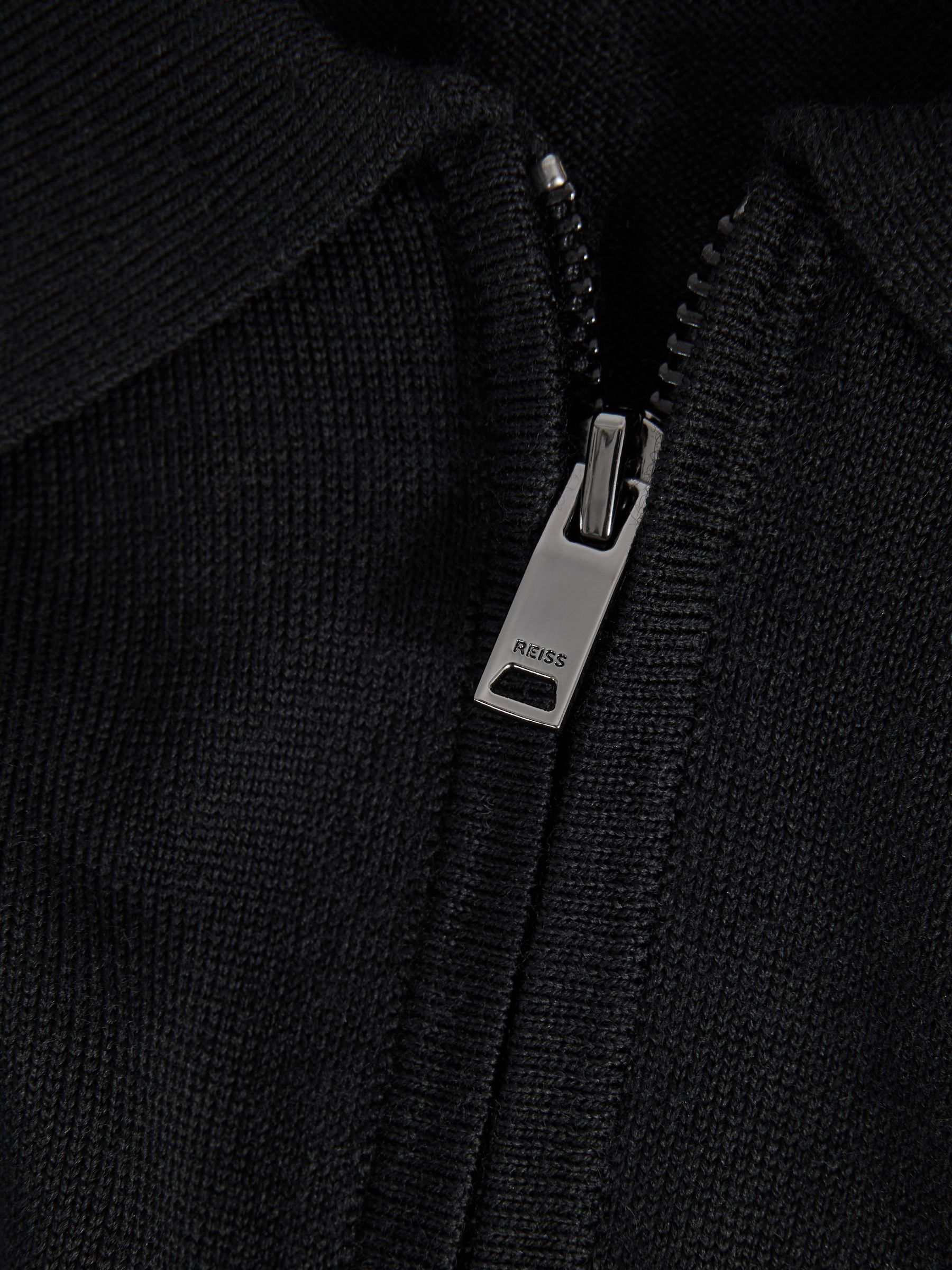 Merino Wool Half-Zip Polo Shirt in Black - Image 6 of 6