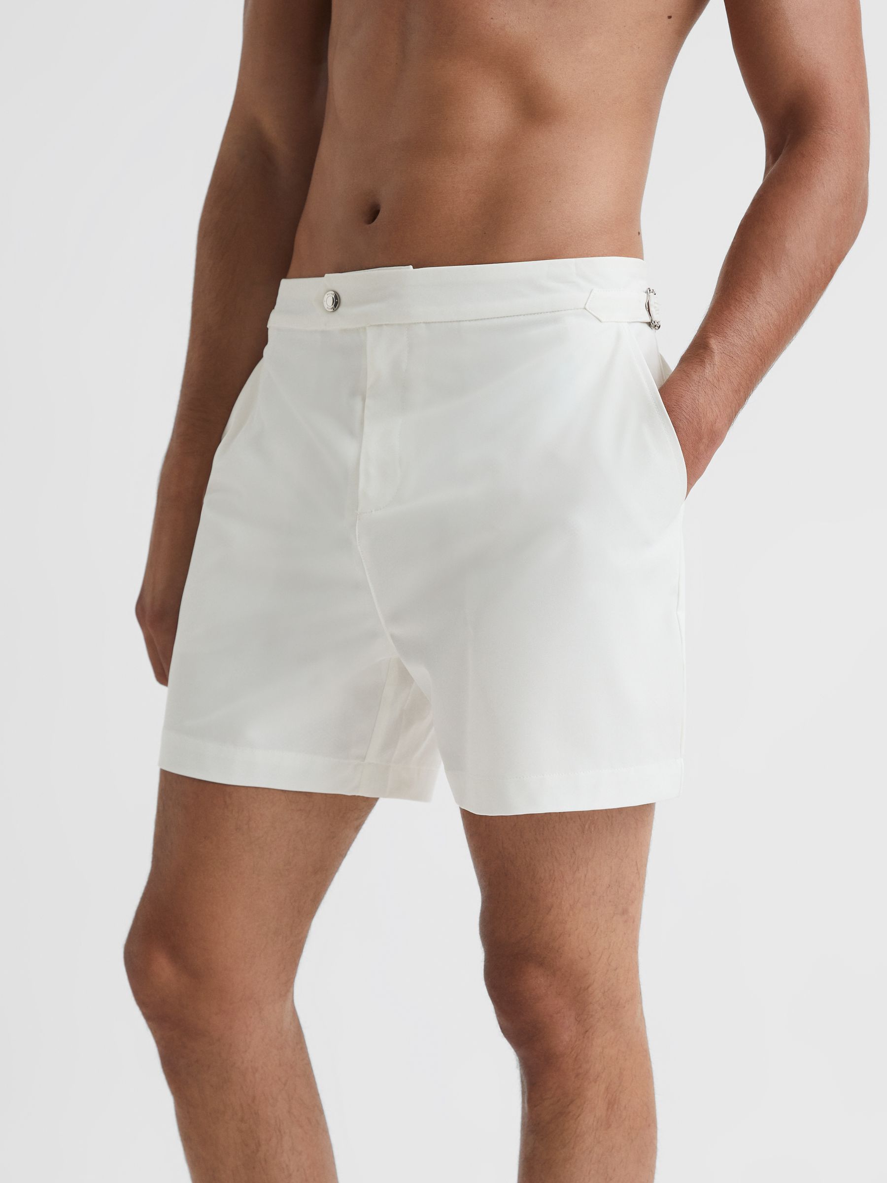 Side Adjuster Swim Shorts in White - Image 1 of 6