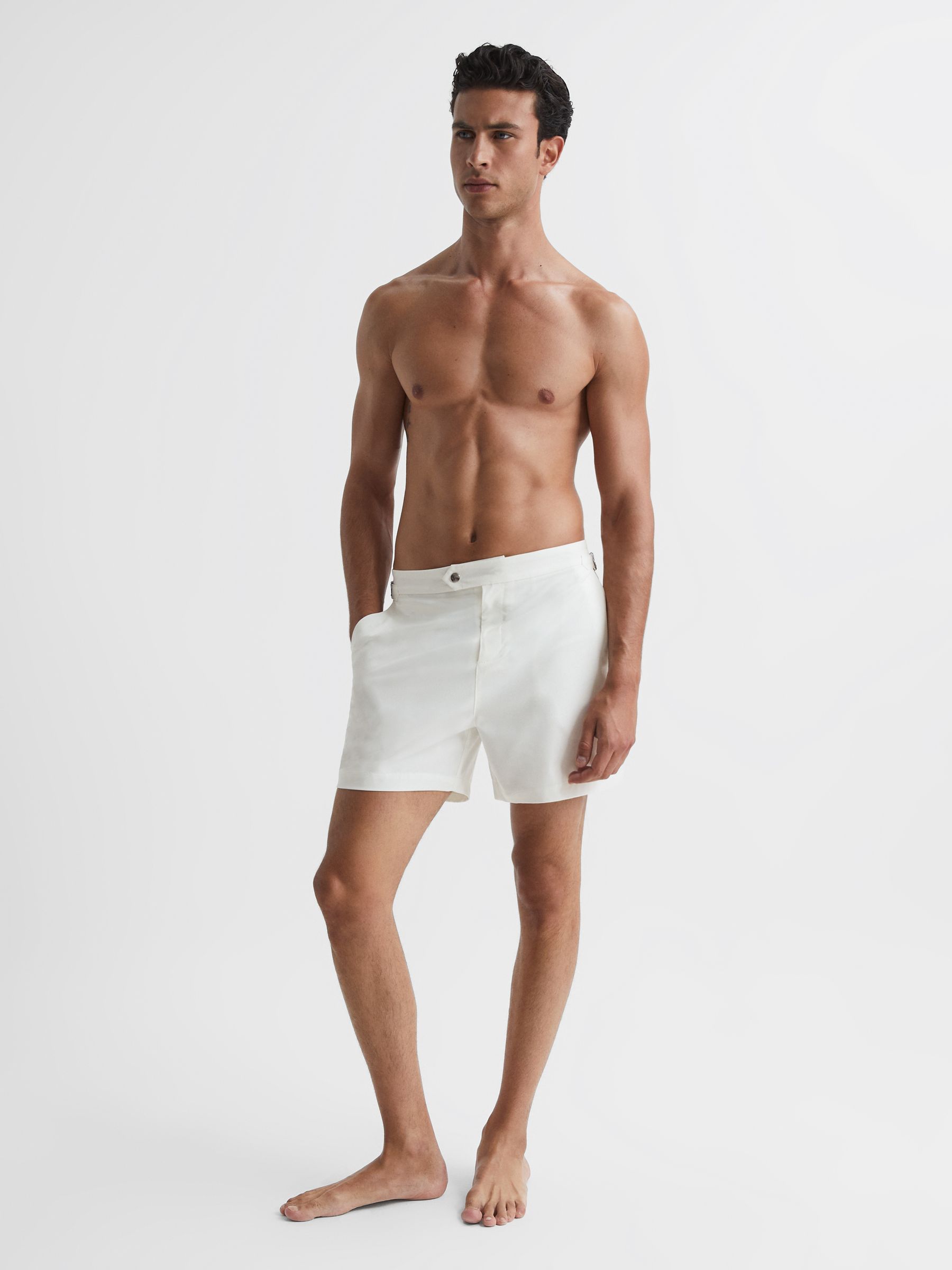 Side Adjuster Swim Shorts in White - Image 3 of 6