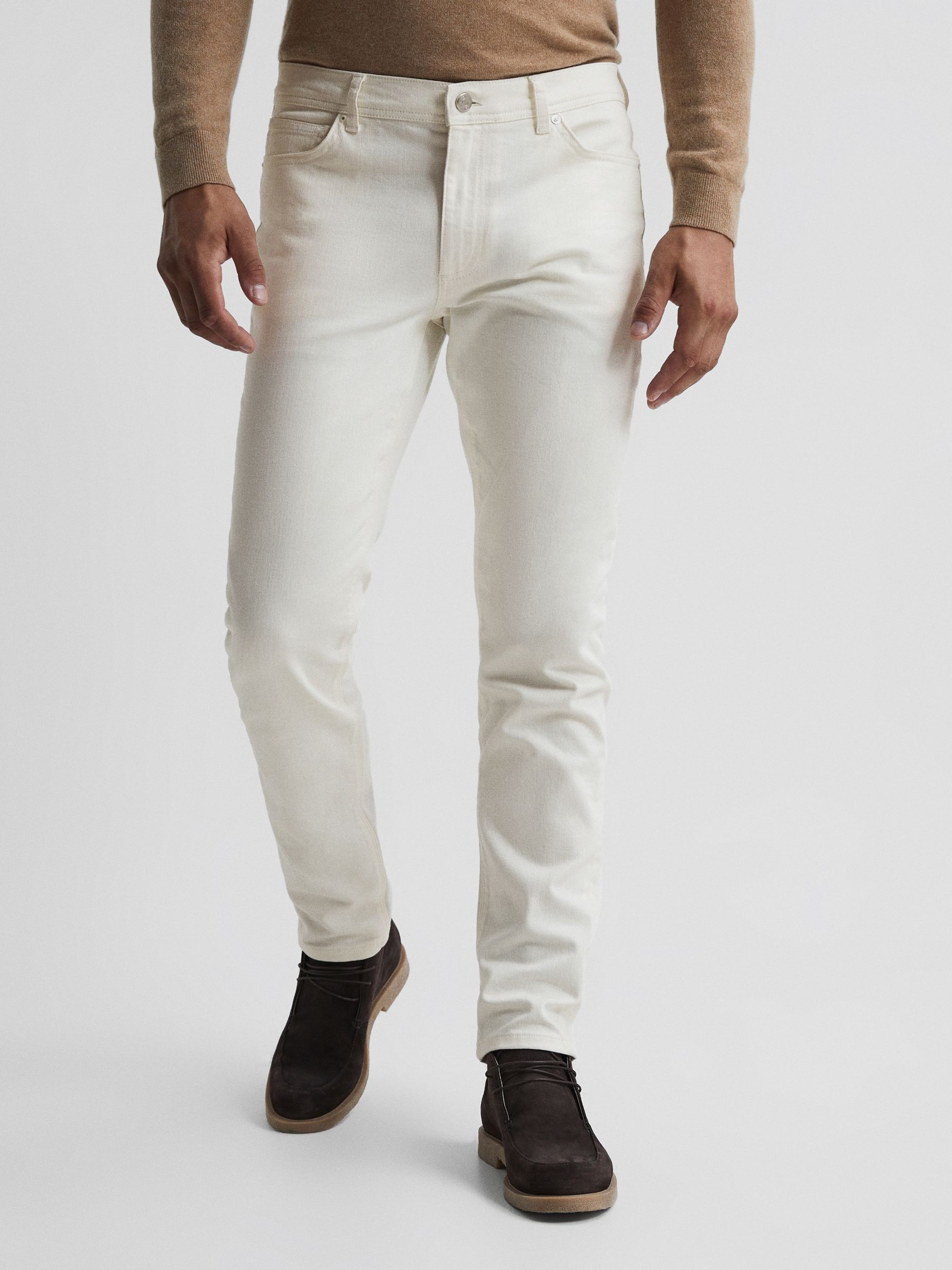 Tapered Slim Fit Stretch Jeans in Ecru - Image 1 of 6