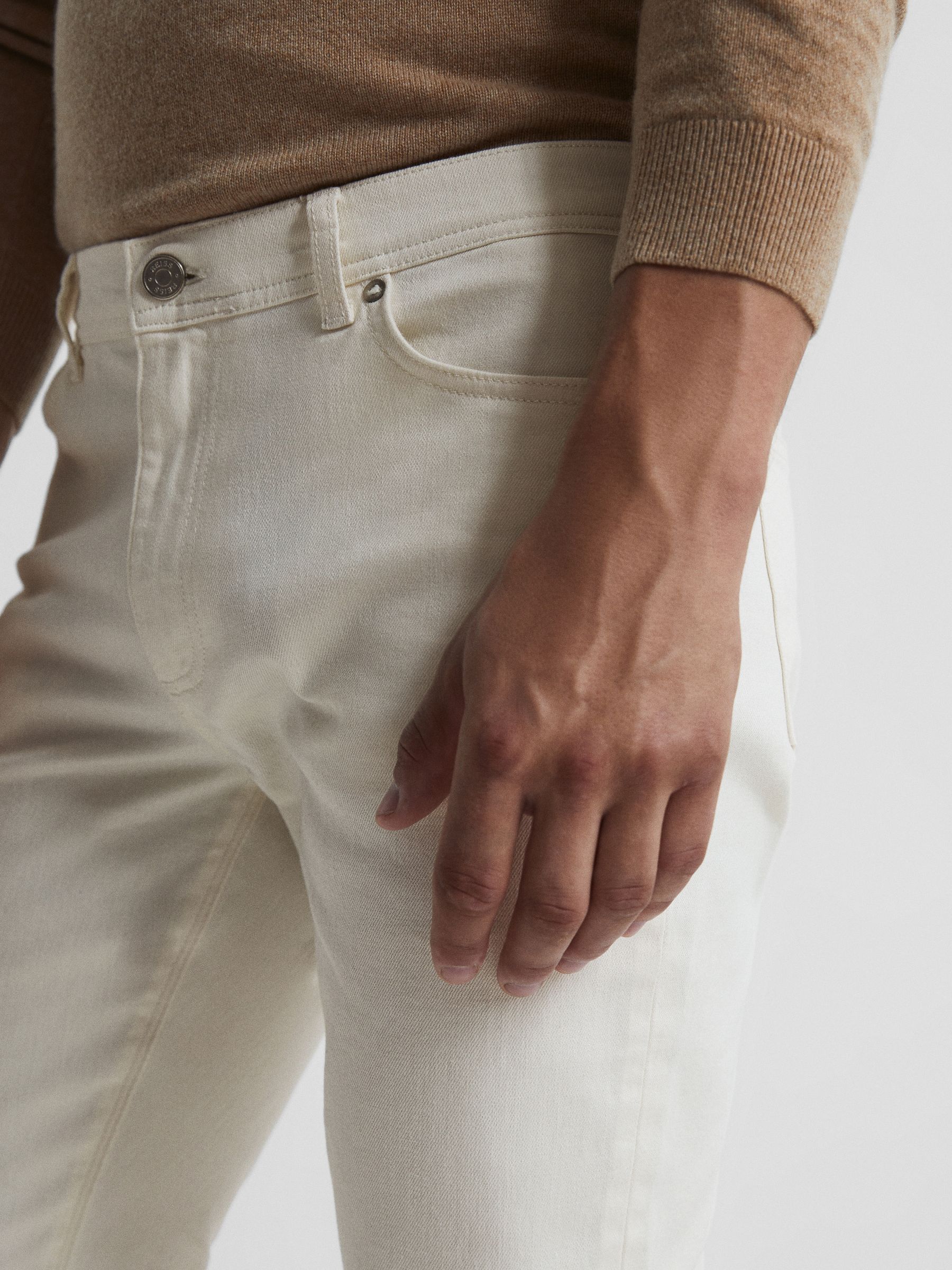 Tapered Slim Fit Stretch Jeans in Ecru - Image 4 of 6