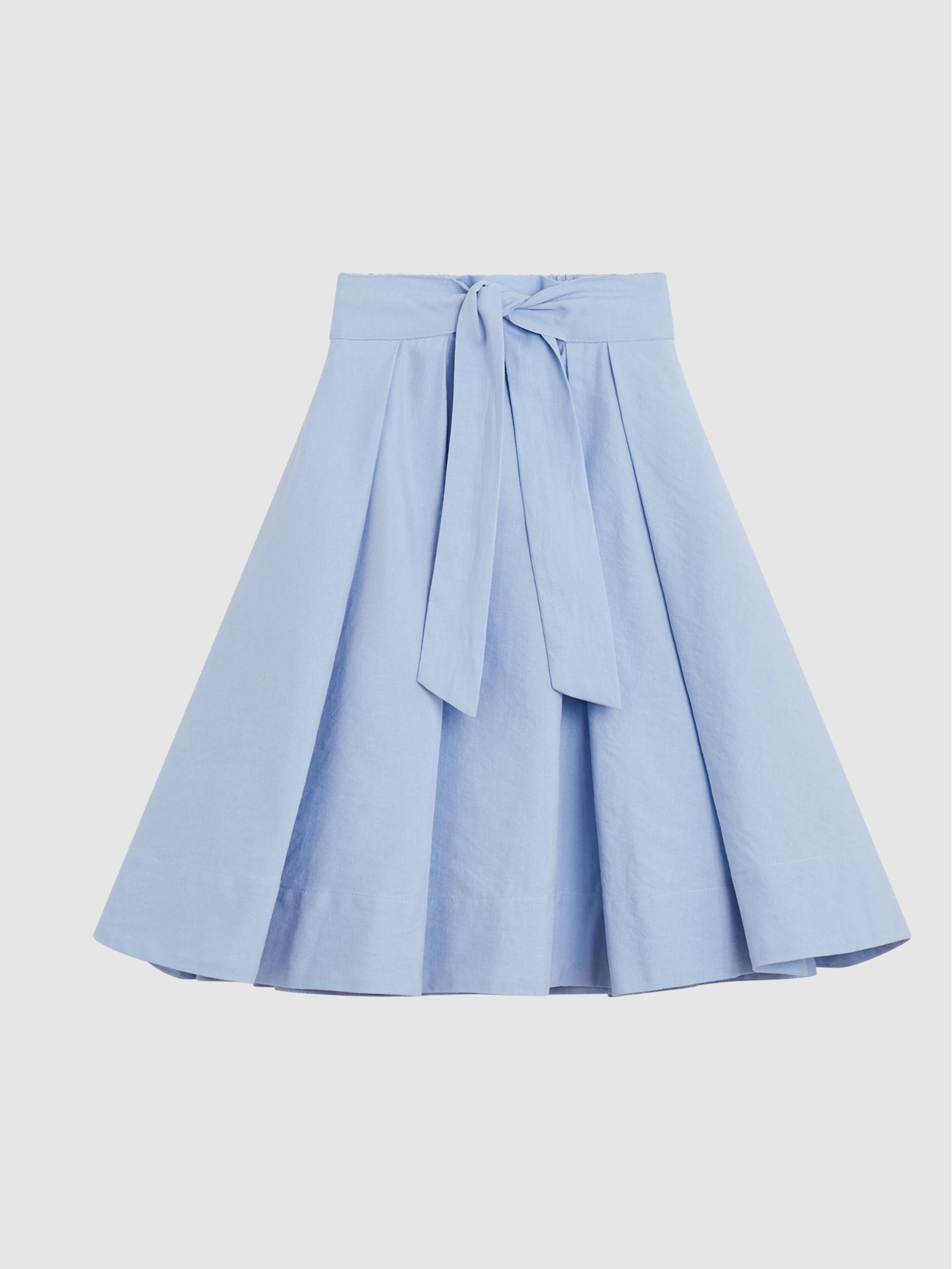 Tie Front Linen Midi Skirt in Blue - Image 2 of 7