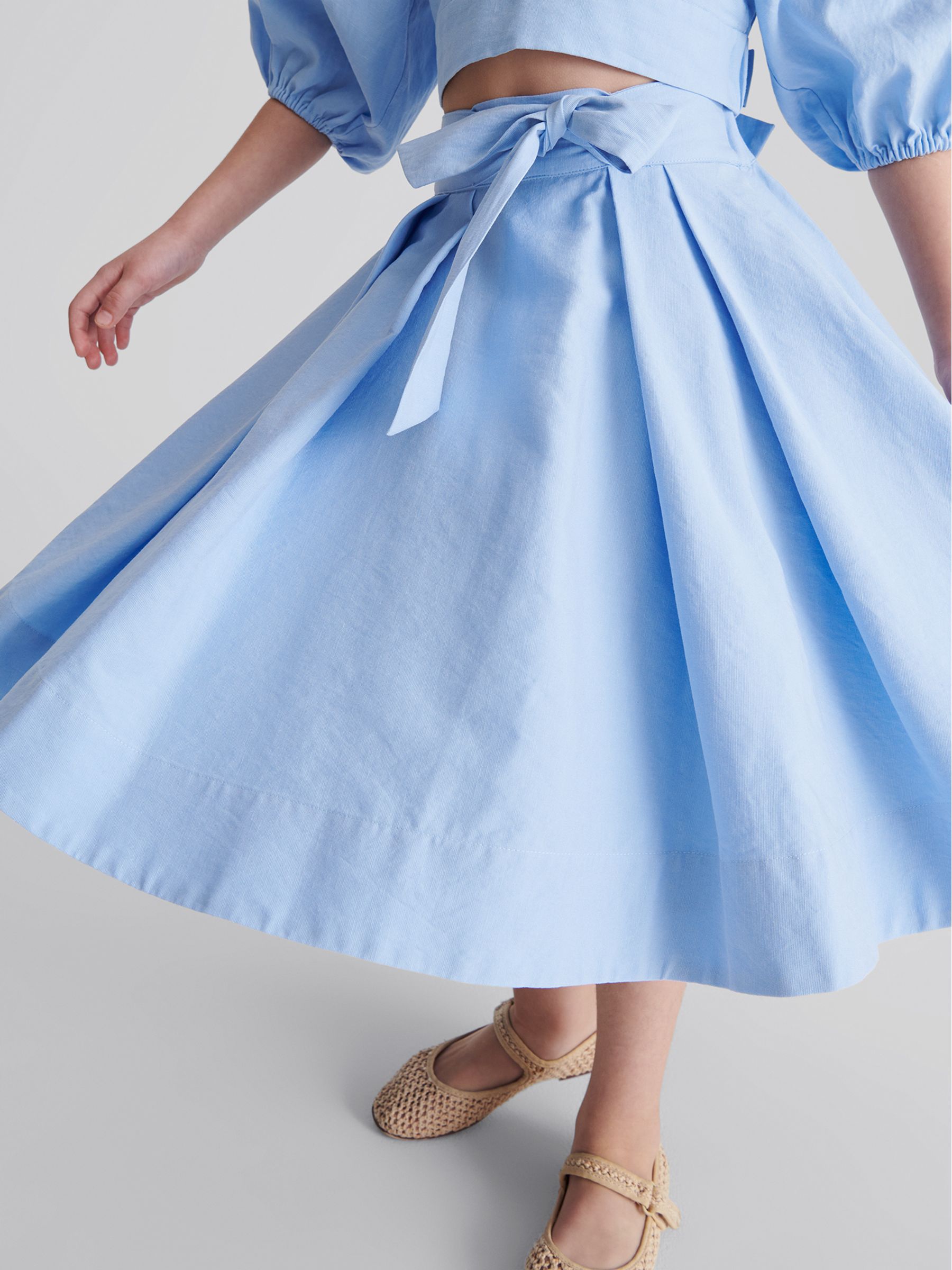 Tie Front Linen Midi Skirt in Blue - Image 3 of 7