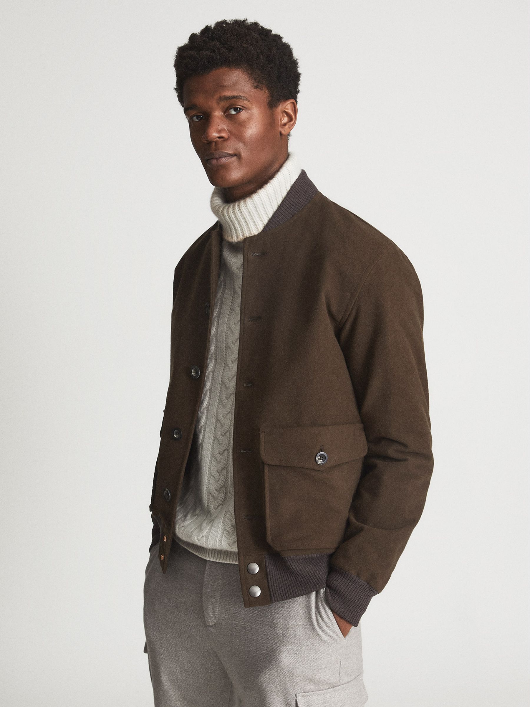 Reiss Private White V.c. Bomber Jacket in Brown | REISS Reiss Private White V.c. Bomber Jacket in Brown | REISS