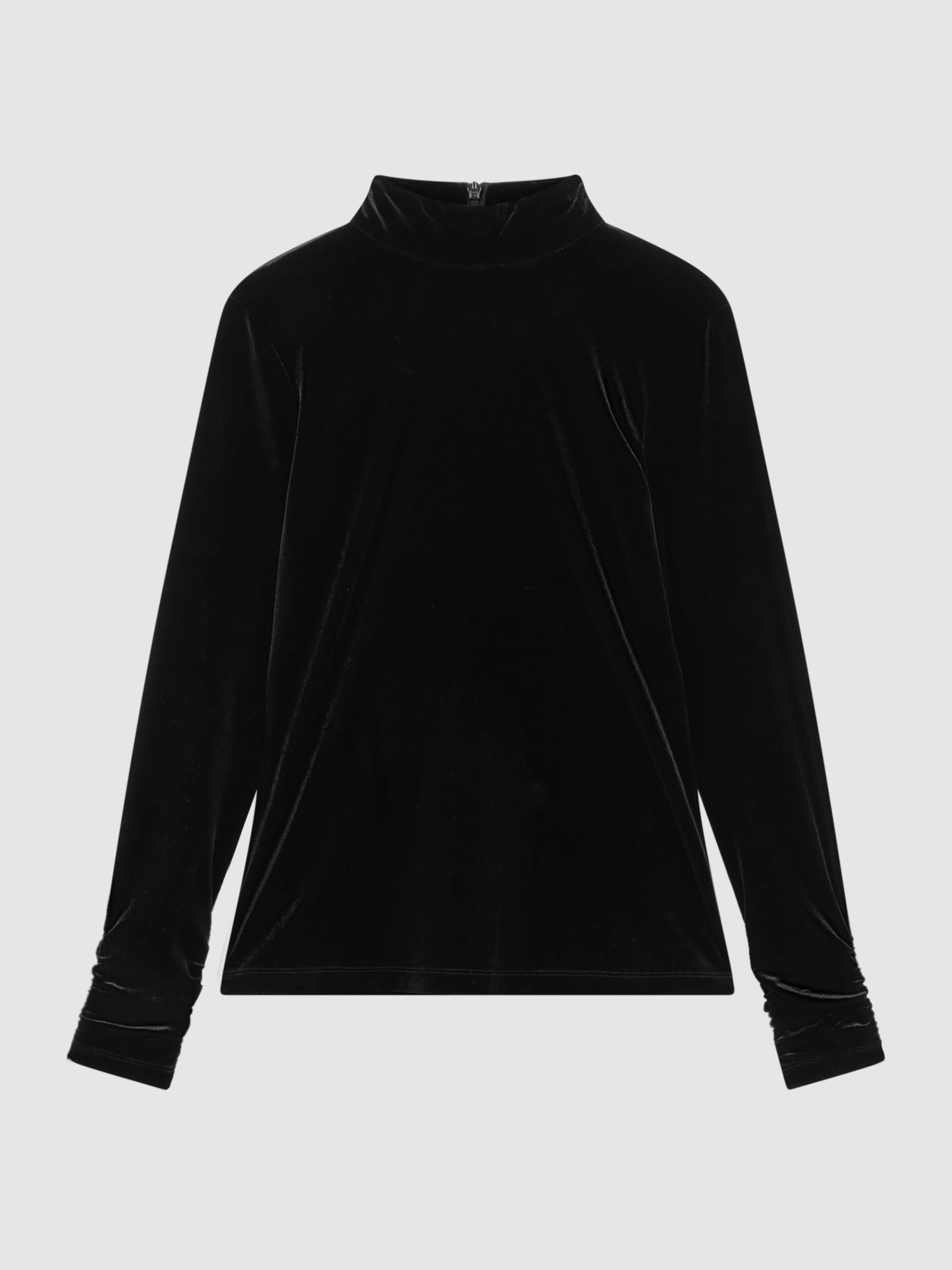 Velvet Funnel Neck Top in Black - Image 2 of 5