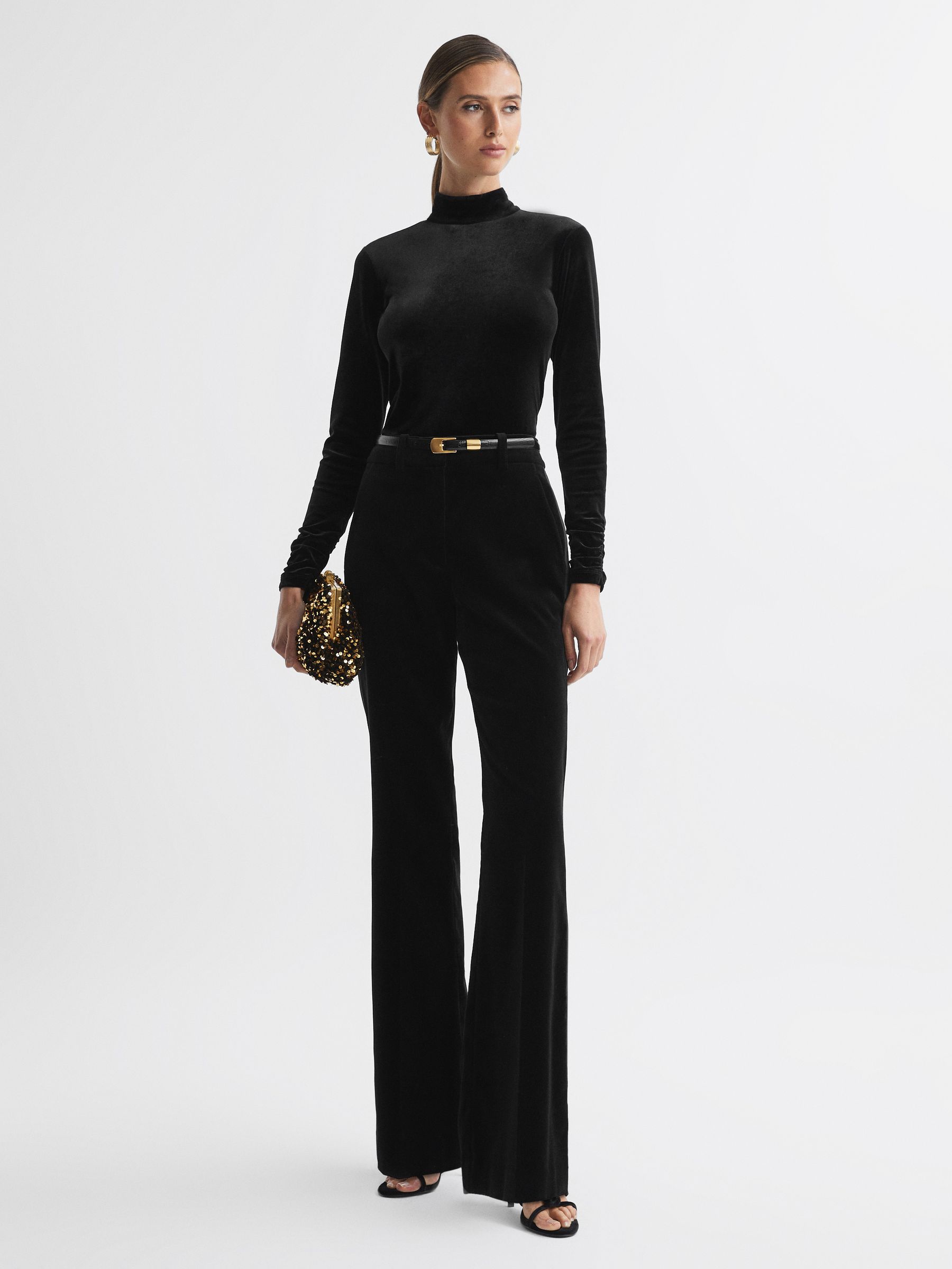 Velvet Funnel Neck Top in Black - Image 4 of 5