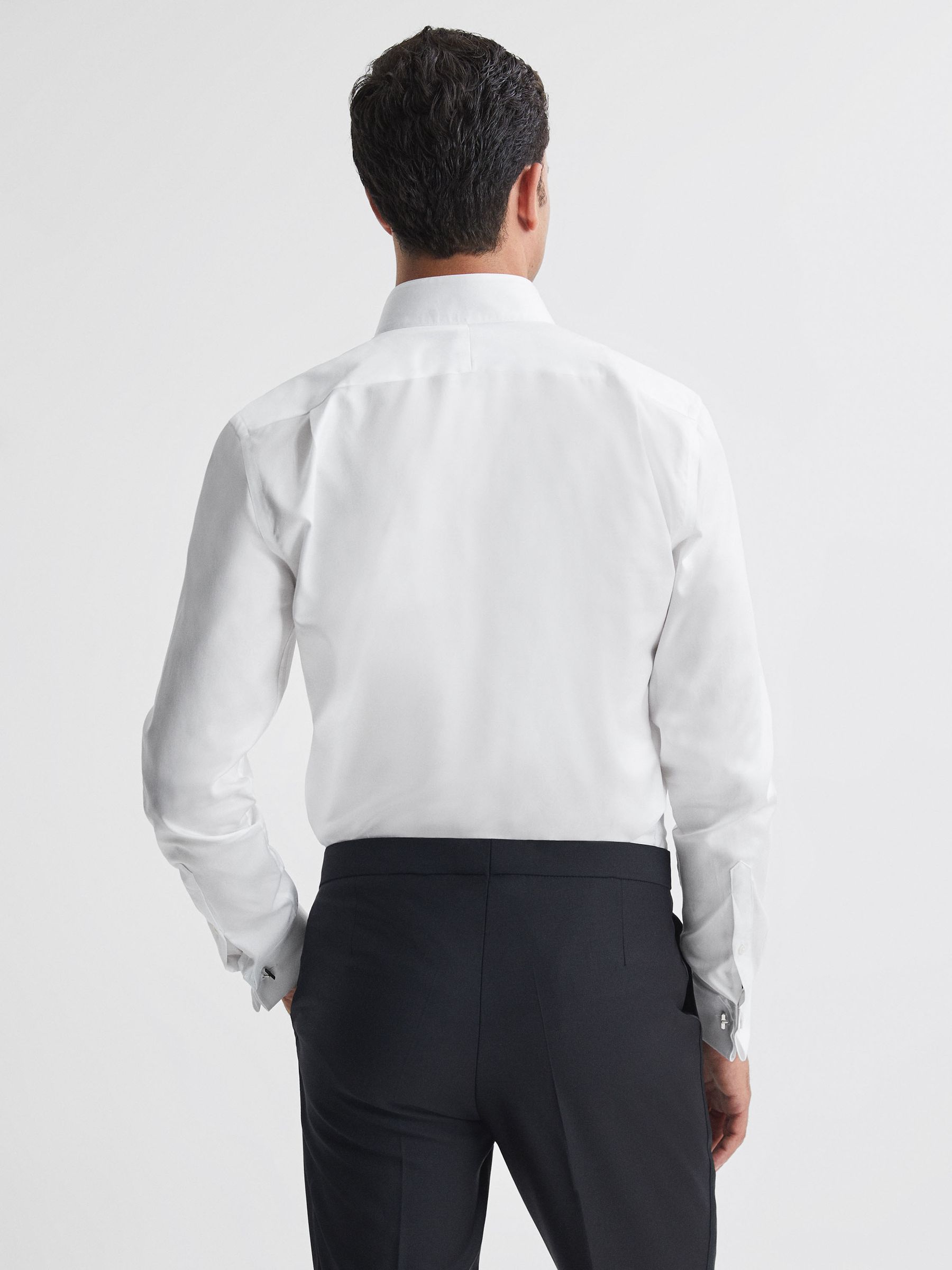 Pleat Front Winged Collar Shirt in White - Image 5 of 7