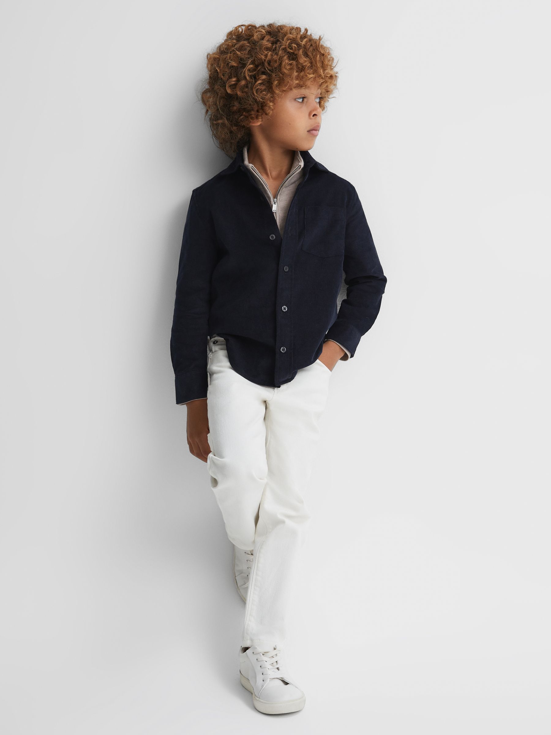 9-13 yrs Corduroy Cutaway Collar Shirt in Navy - Image 1 of 6