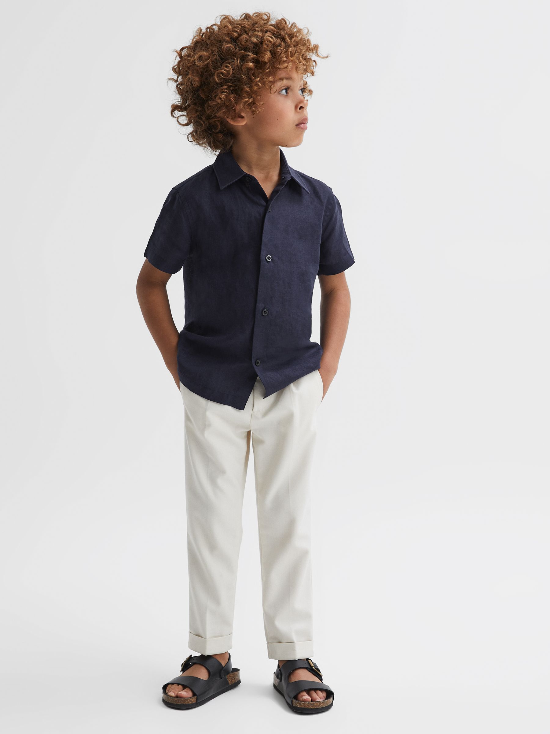 Short Sleeve Linen Shirt in Navy - Image 1 of 6