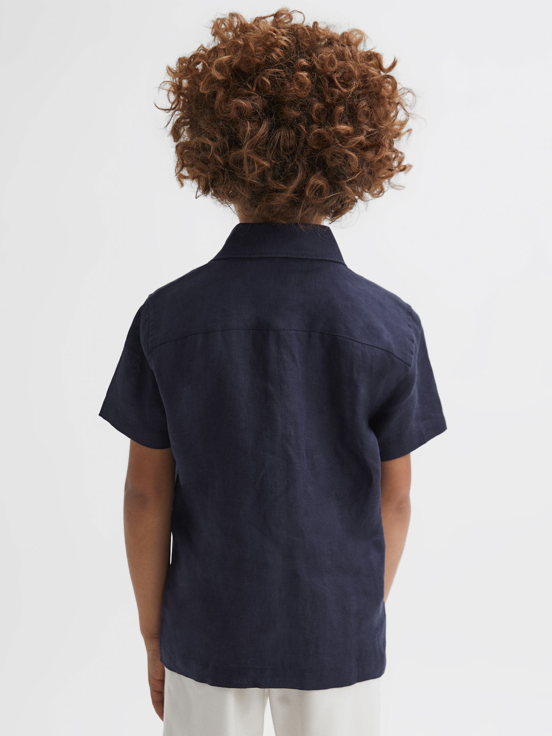 Short Sleeve Linen Shirt in Navy - Image 5 of 6