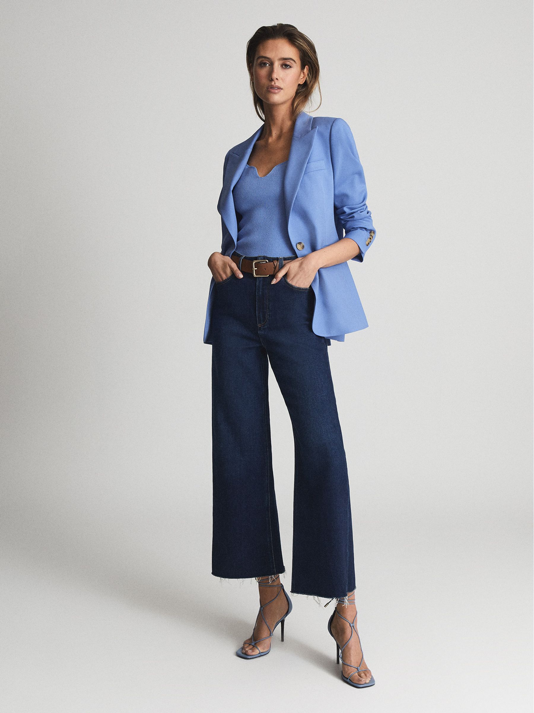 Paige High Rise Wide Leg Jeans in Dark Blue - Image 3 of 7