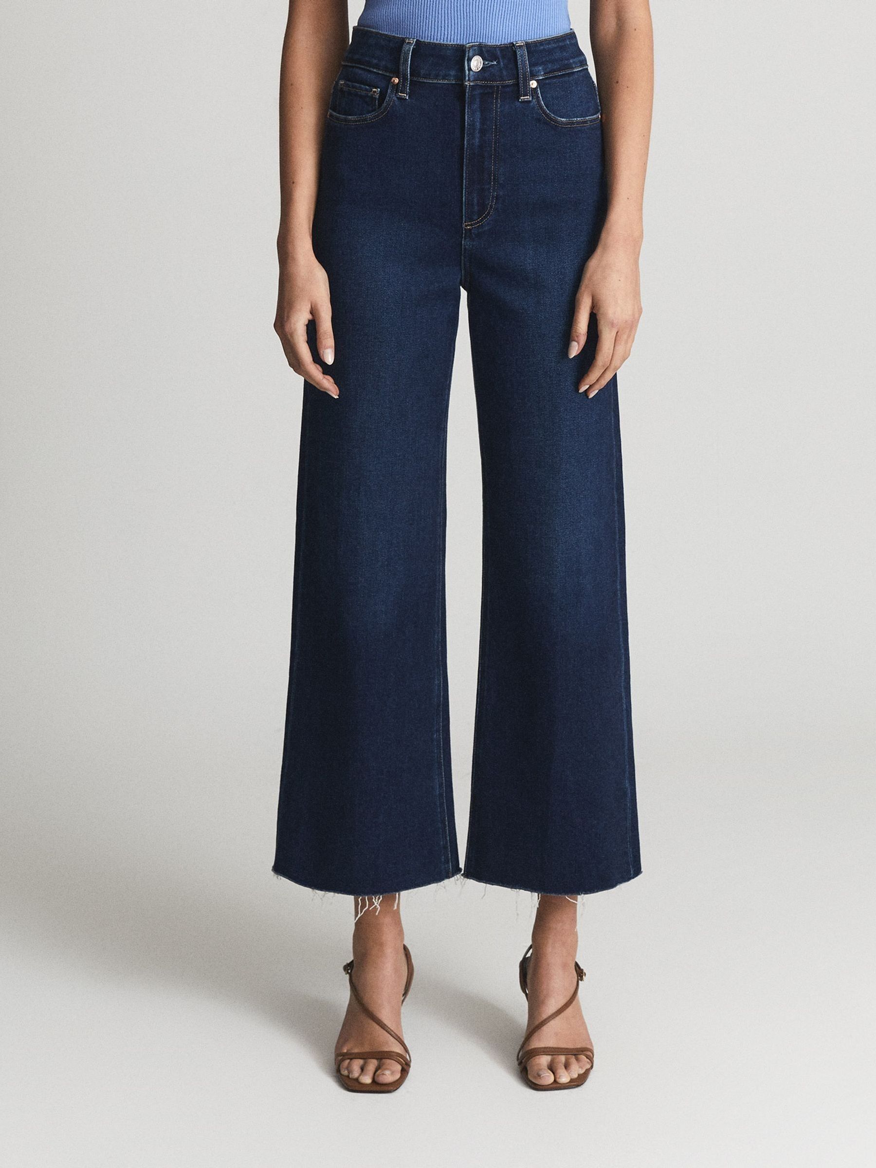 Paige High Rise Wide Leg Jeans in Dark Blue - Image 4 of 7