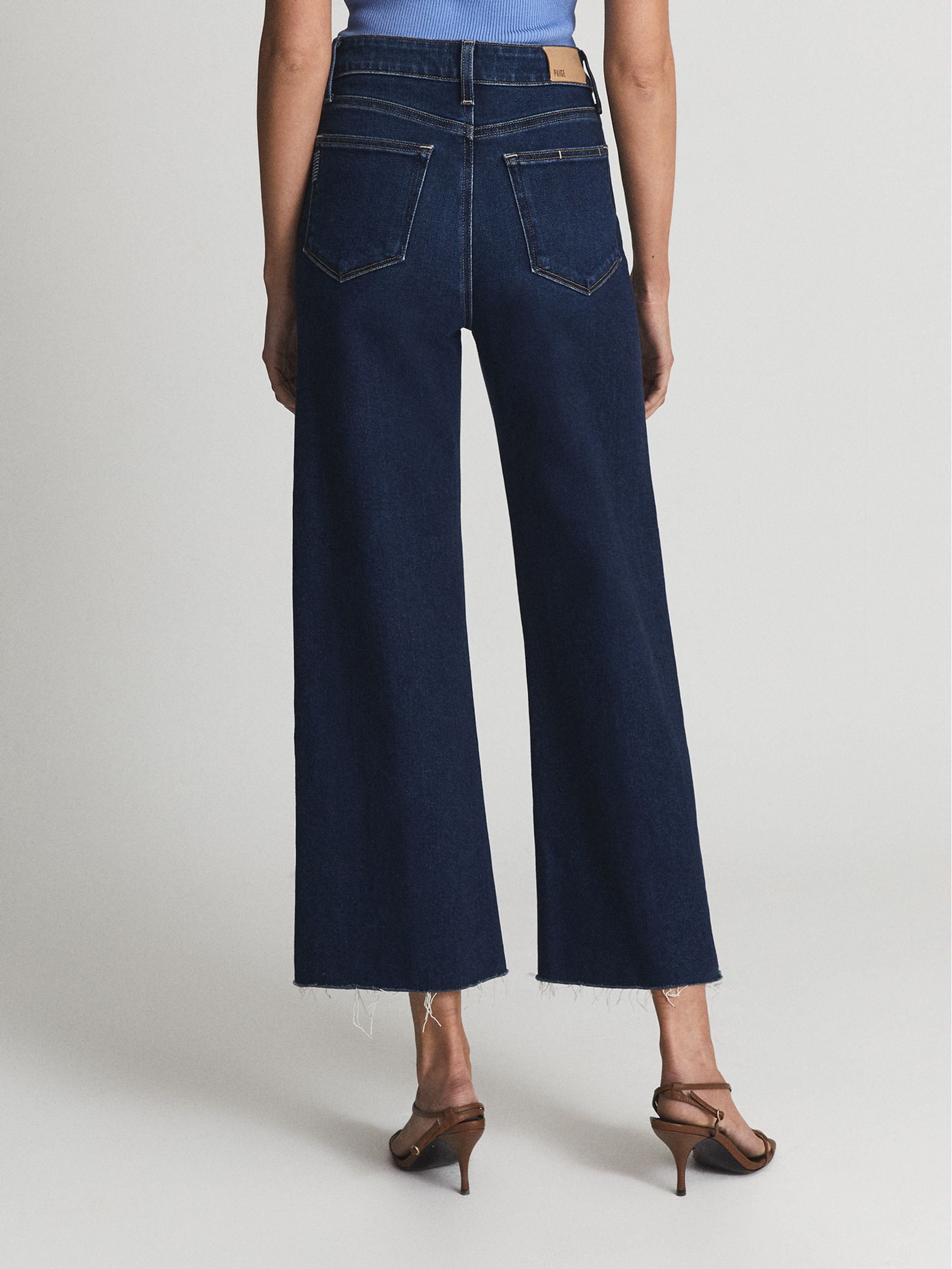 Paige High Rise Wide Leg Jeans in Dark Blue - Image 5 of 7