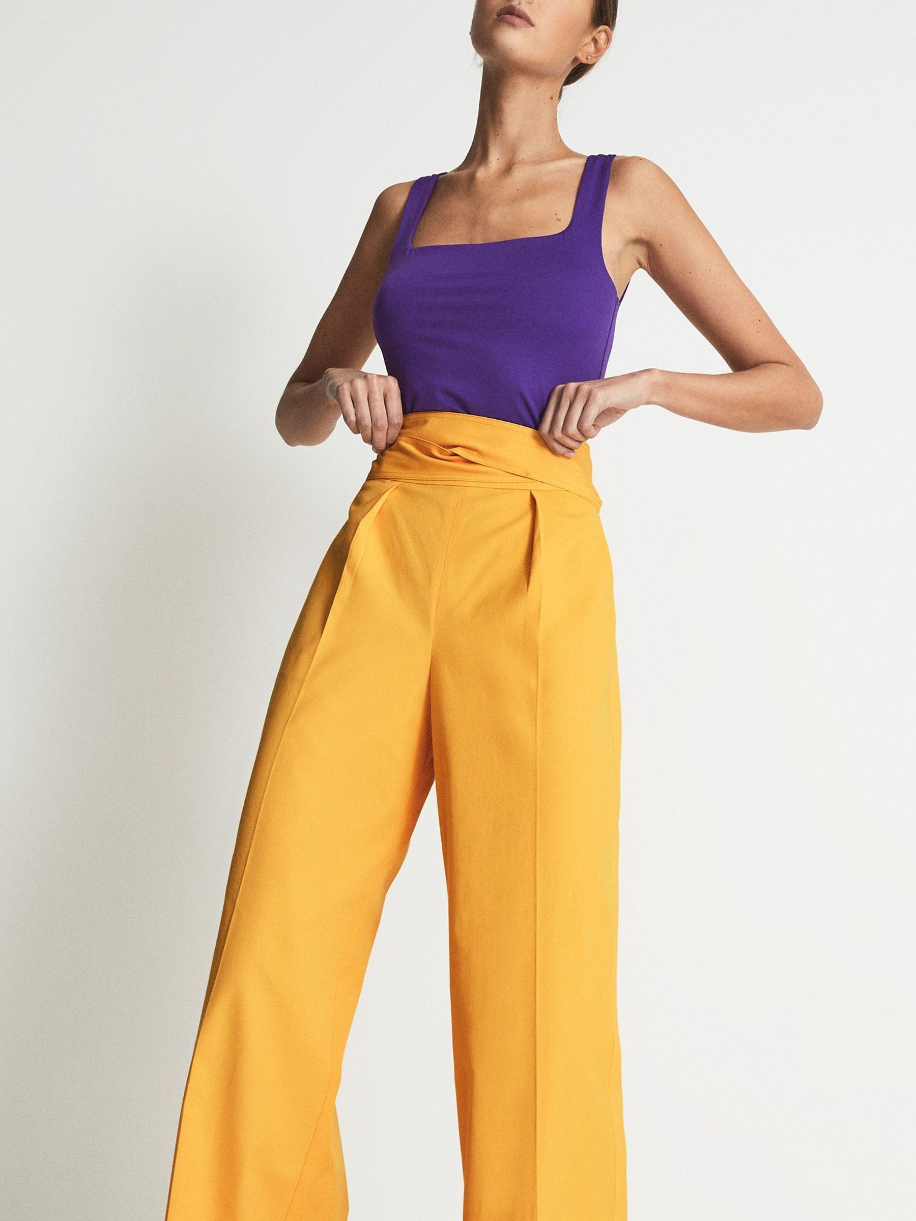 Wide Leg Tie Detail Trousers in Yellow - Image 1 of 7 Wide Leg Tie Detail Trousers in Yellow - Image 1 of 7