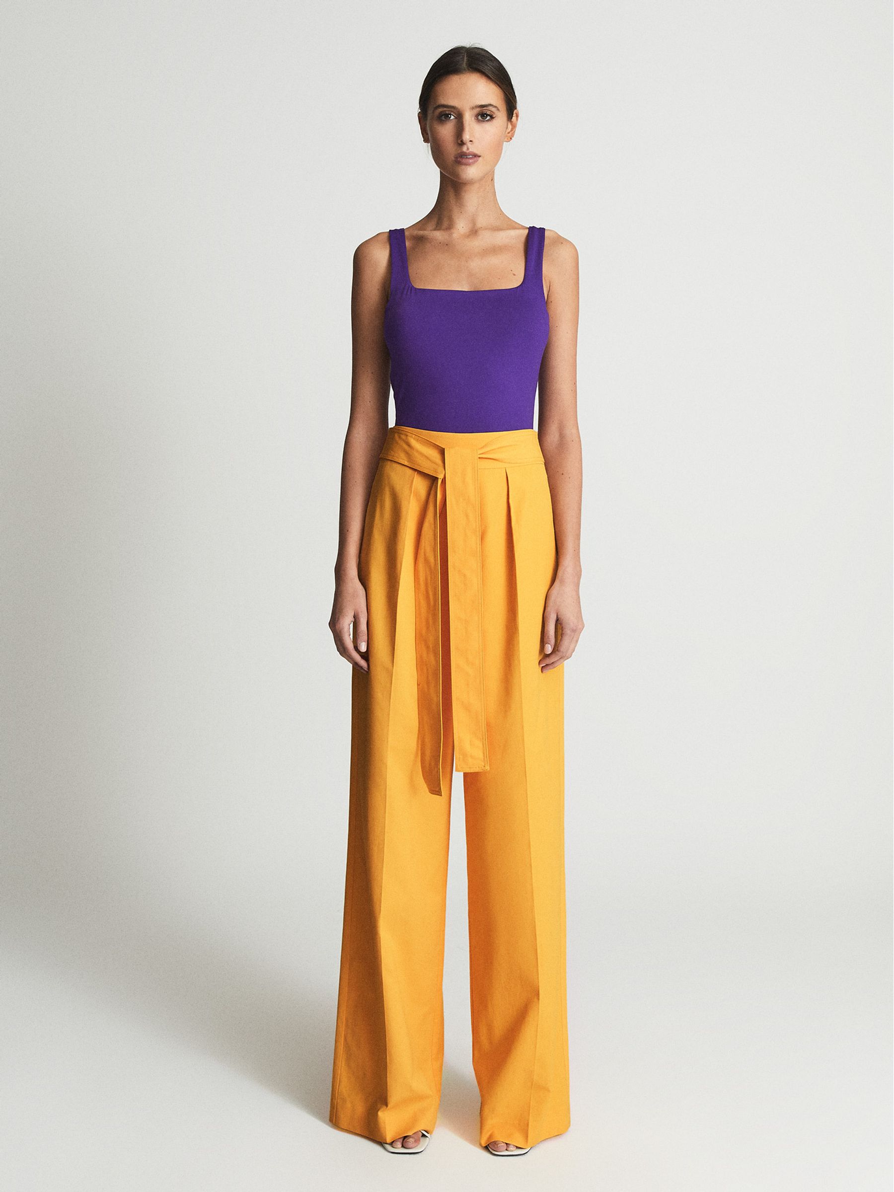 Wide Leg Tie Detail Trousers in Yellow - Image 3 of 7