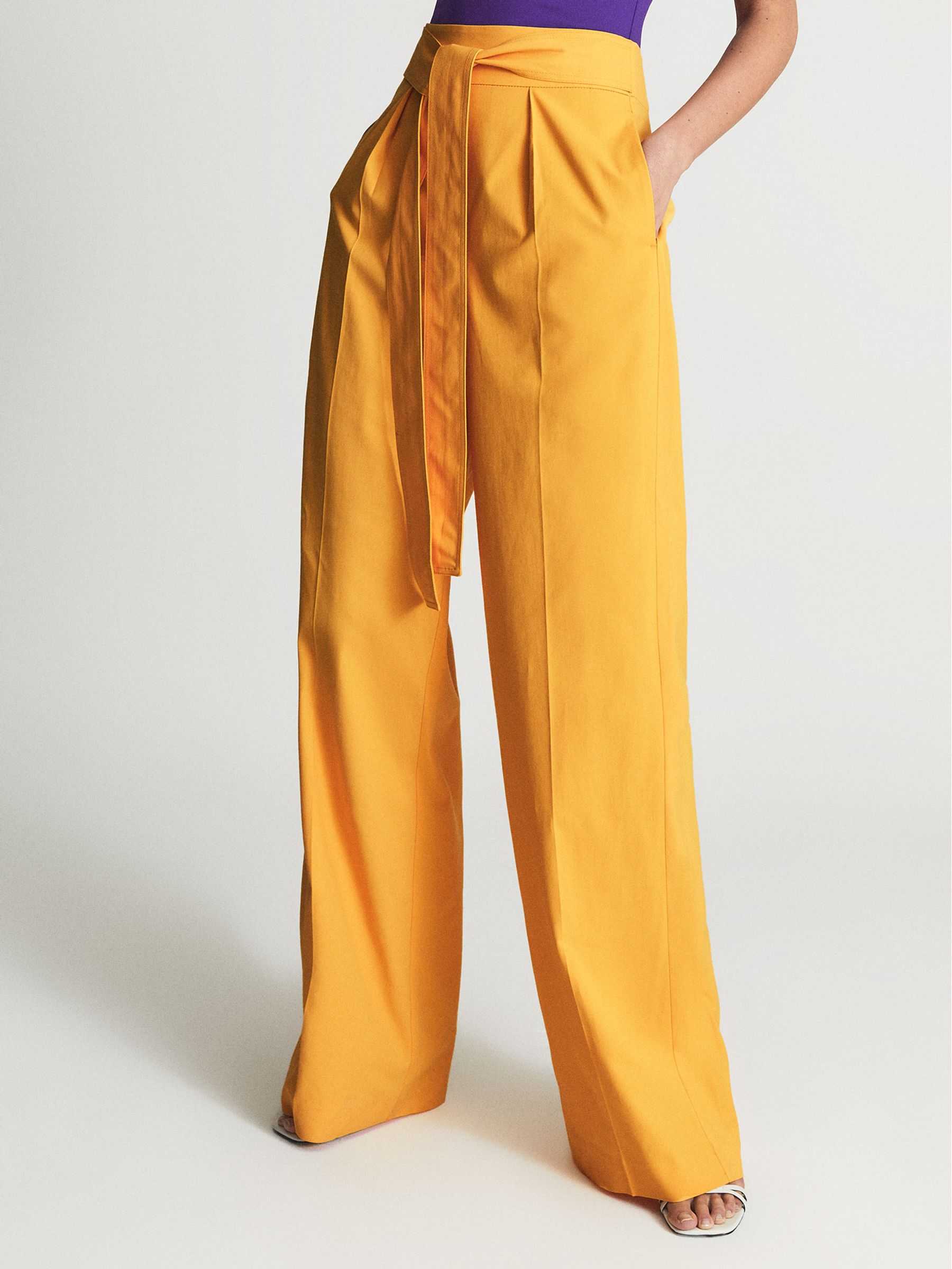 Wide Leg Tie Detail Trousers in Yellow - Image 4 of 7