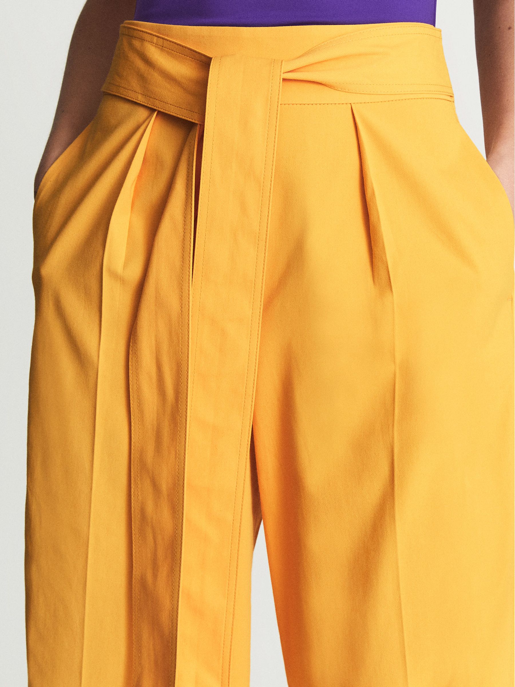 Wide Leg Tie Detail Trousers in Yellow - Image 6 of 7