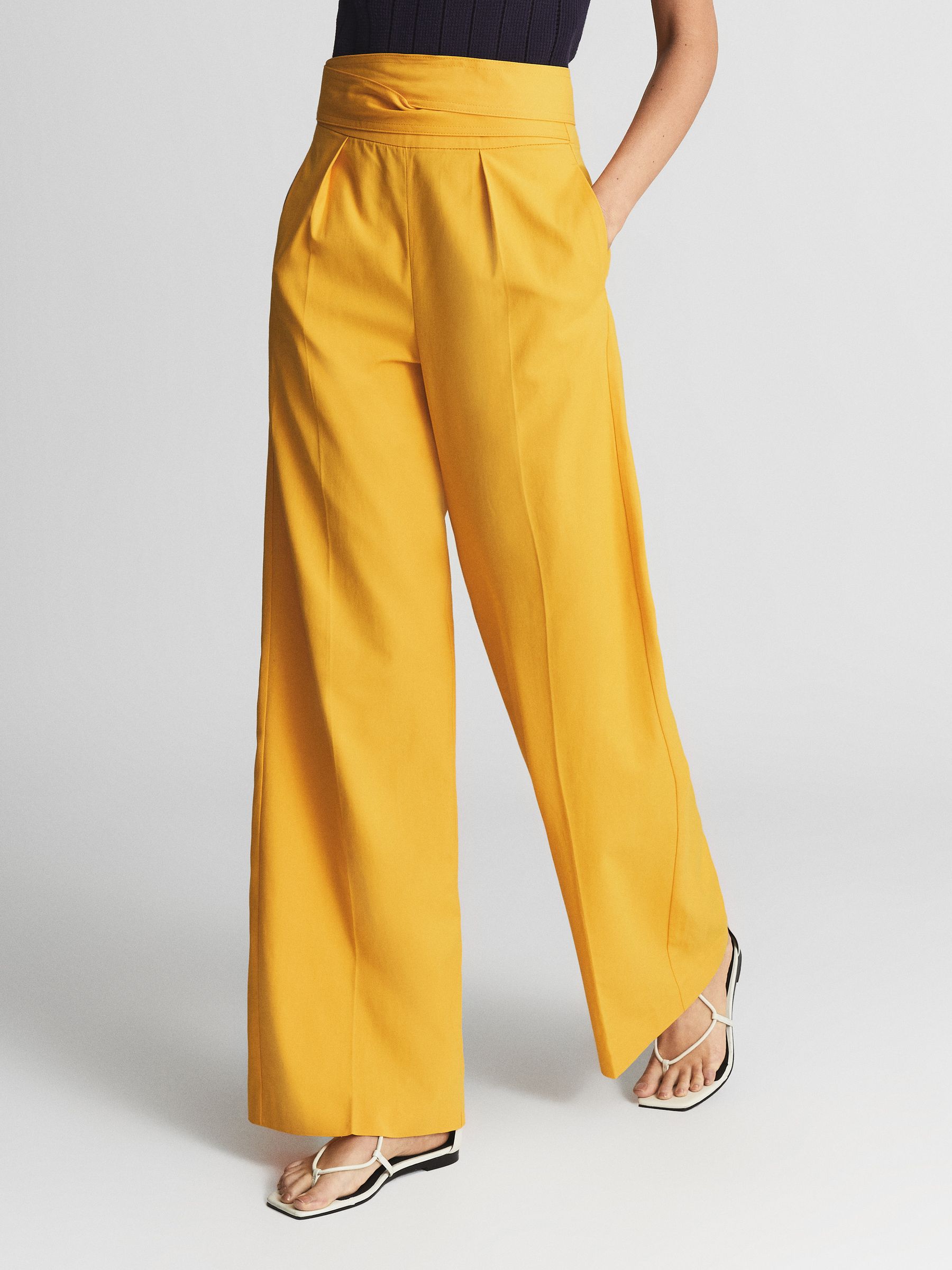 Wide Leg Tie Detail Trousers in Yellow - Image 7 of 7
