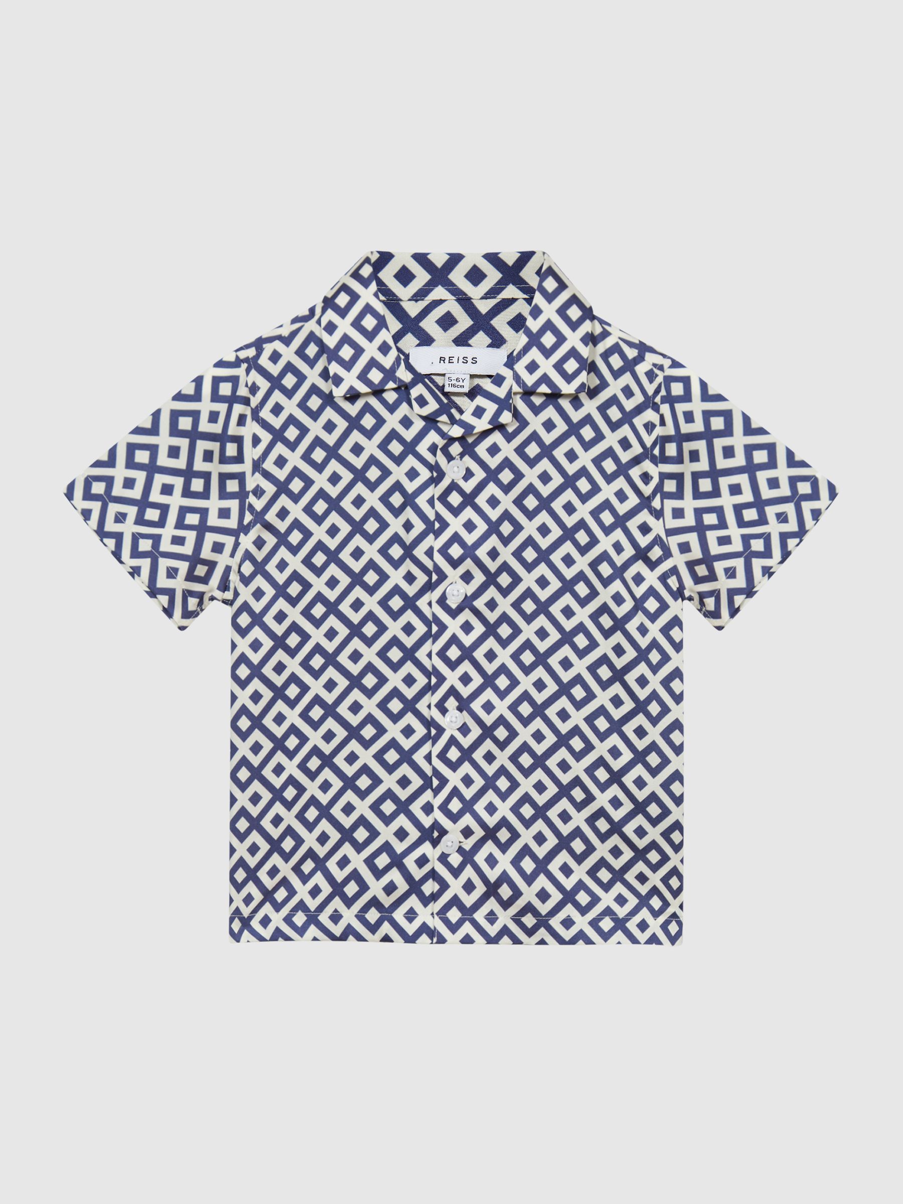 Cuban Collar Geo Print Shirt in Navy - Image 2 of 6