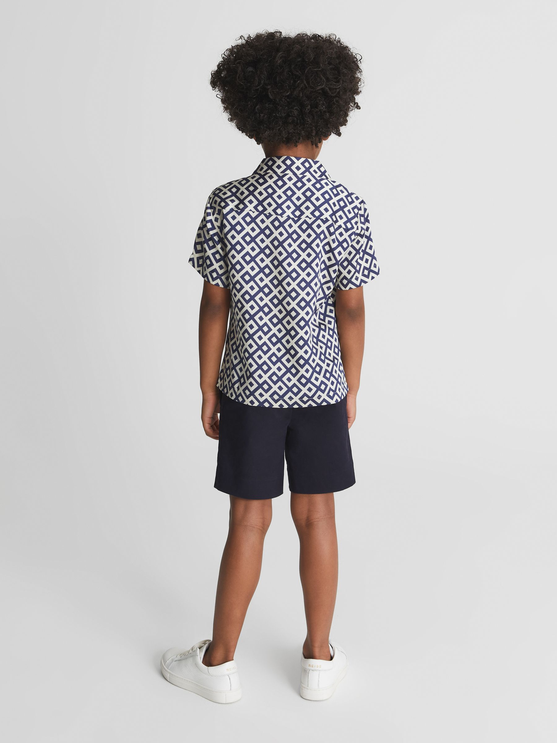 Cuban Collar Geo Print Shirt in Navy - Image 5 of 6