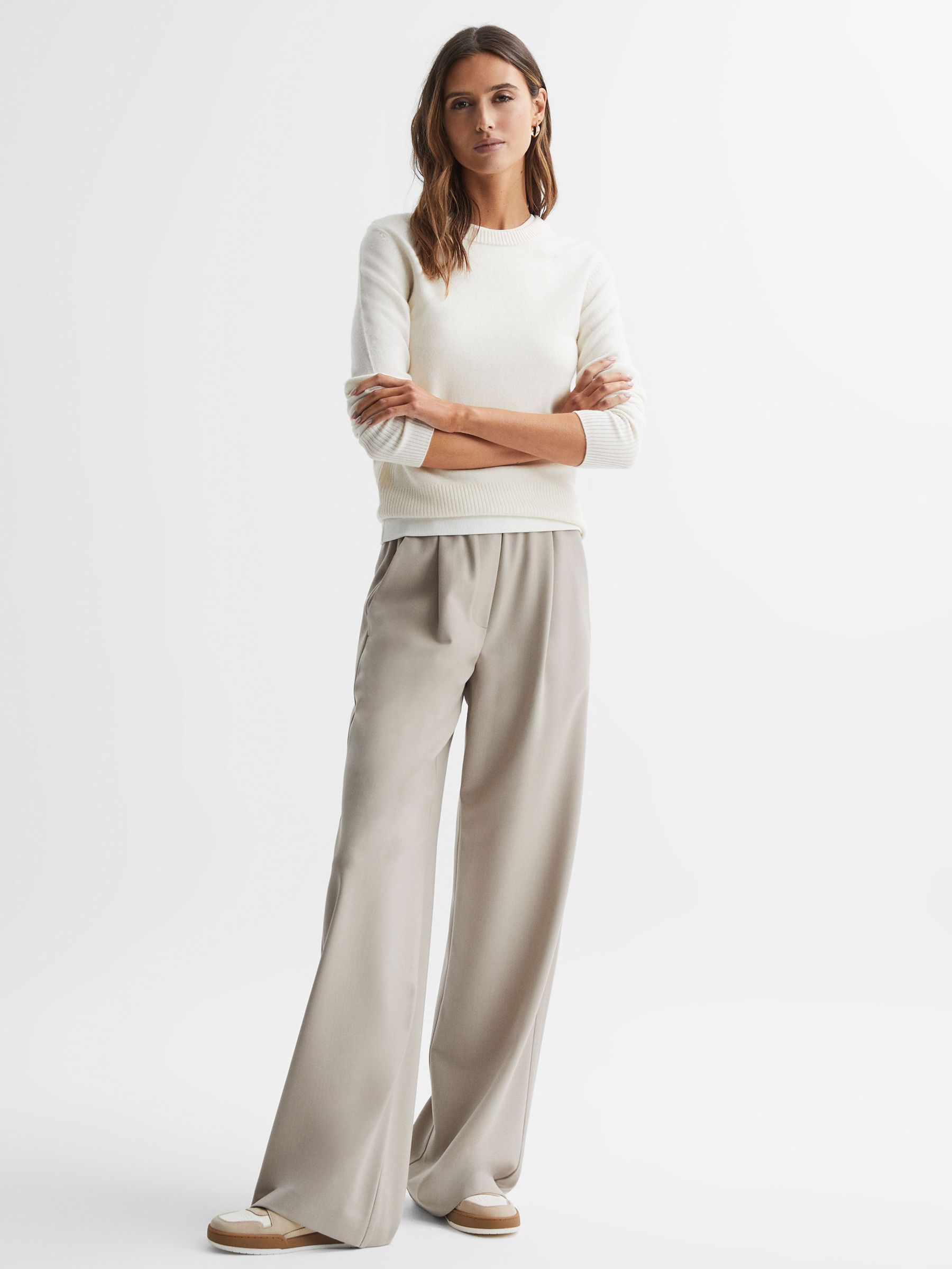 Leather Suede Low Cut Trainers in Taupe - Image 2 of 5