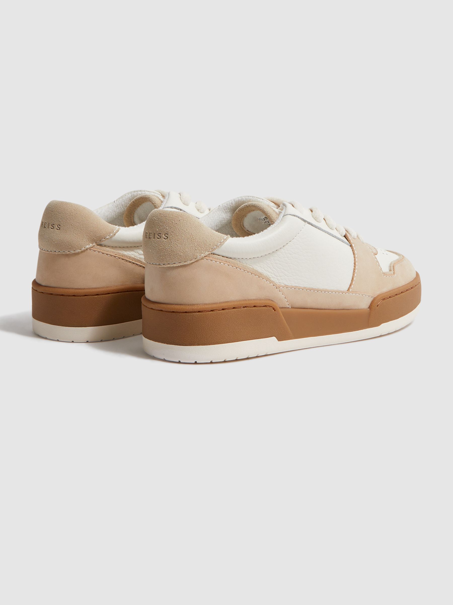 Leather Suede Low Cut Trainers in Taupe - Image 4 of 5