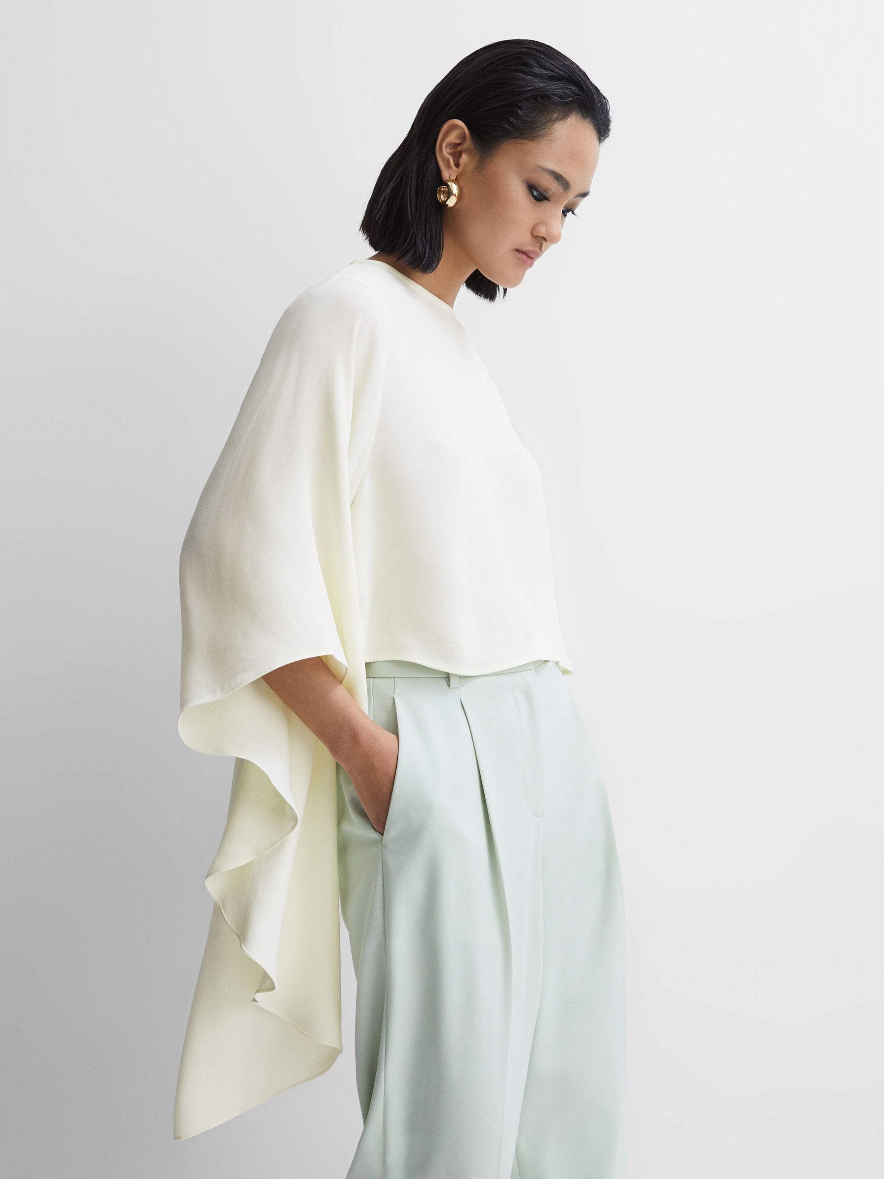Cape Crew Neck Blouse in Ivory - Image 1 of 5