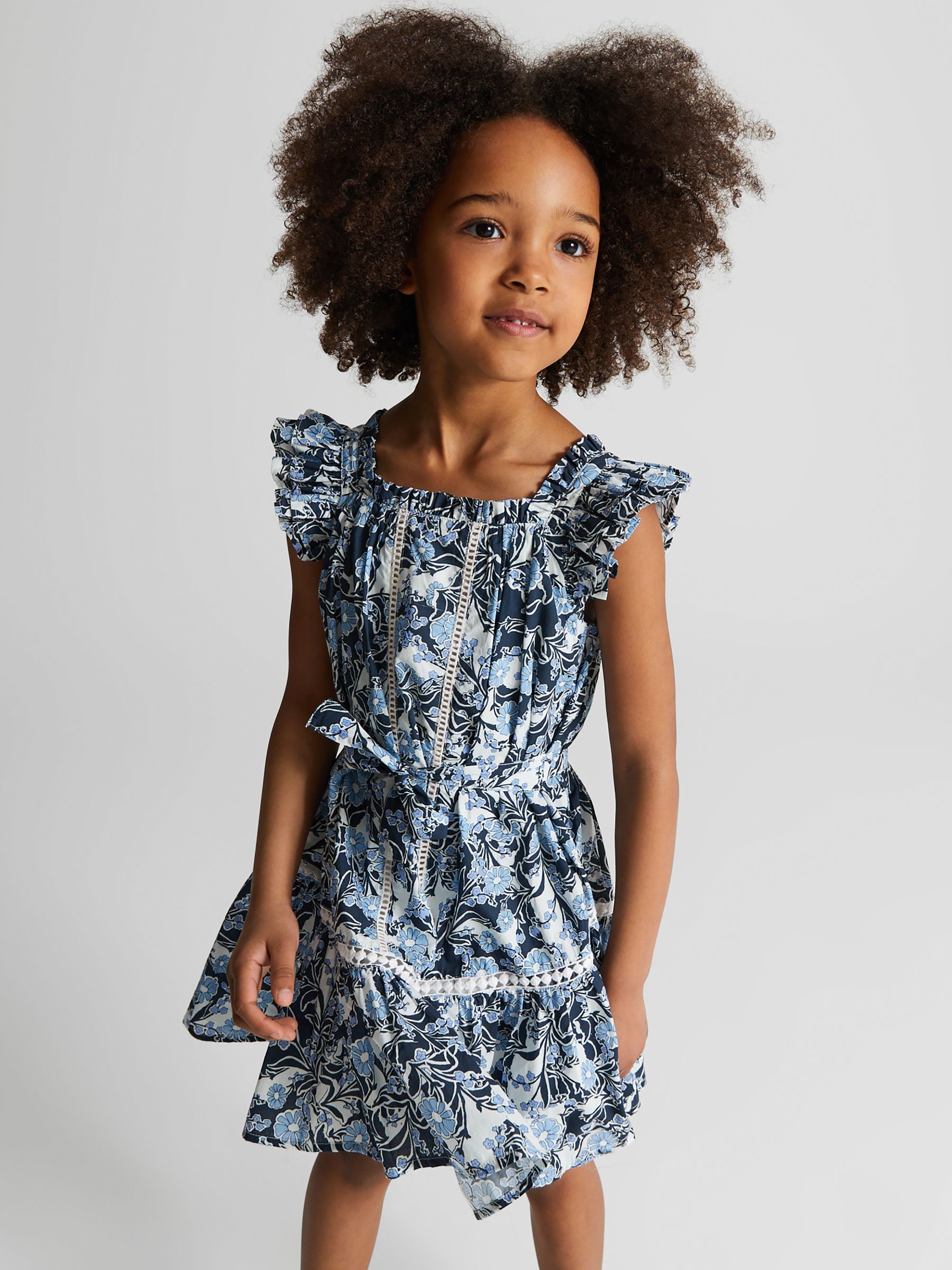 Printed Textured Mini Dress in Blue Print - Image 1 of 6