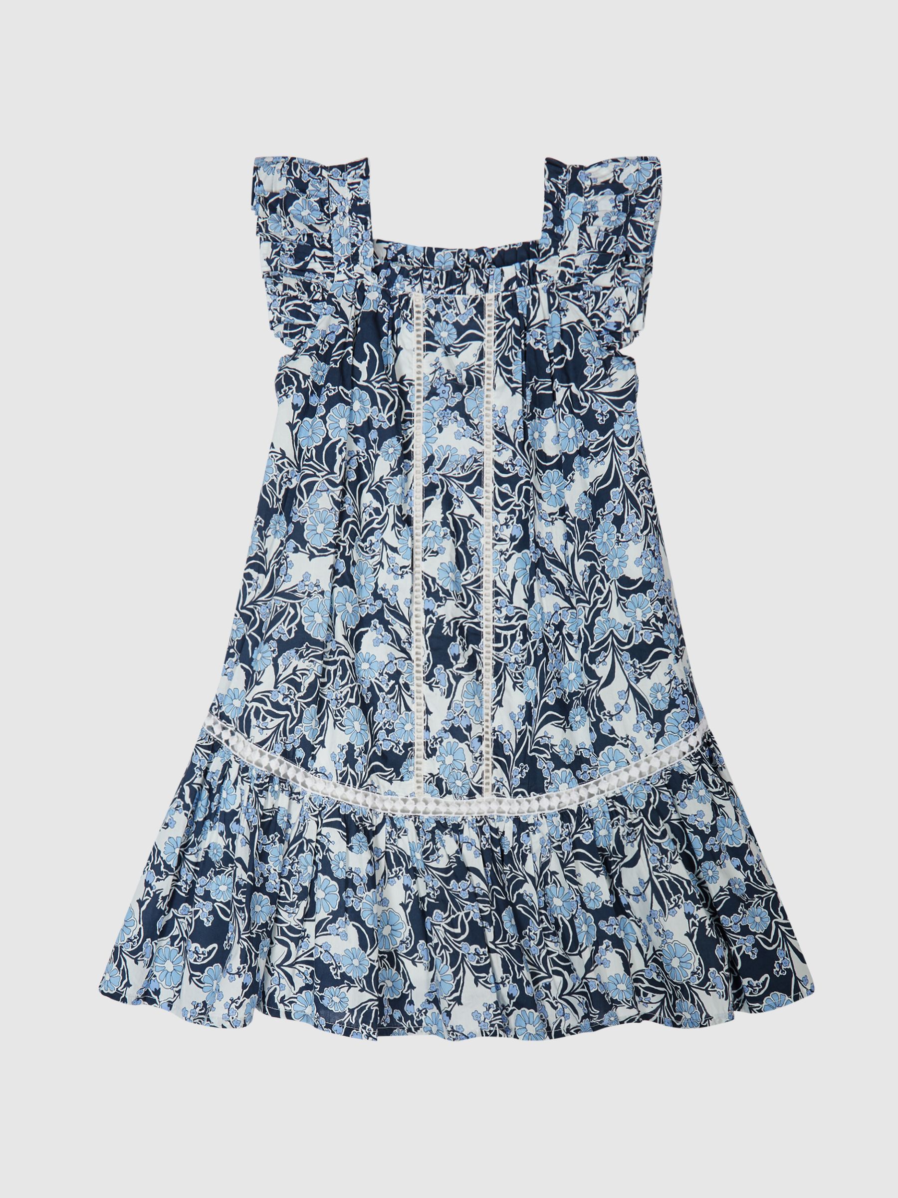 Printed Textured Mini Dress in Blue Print - Image 2 of 6