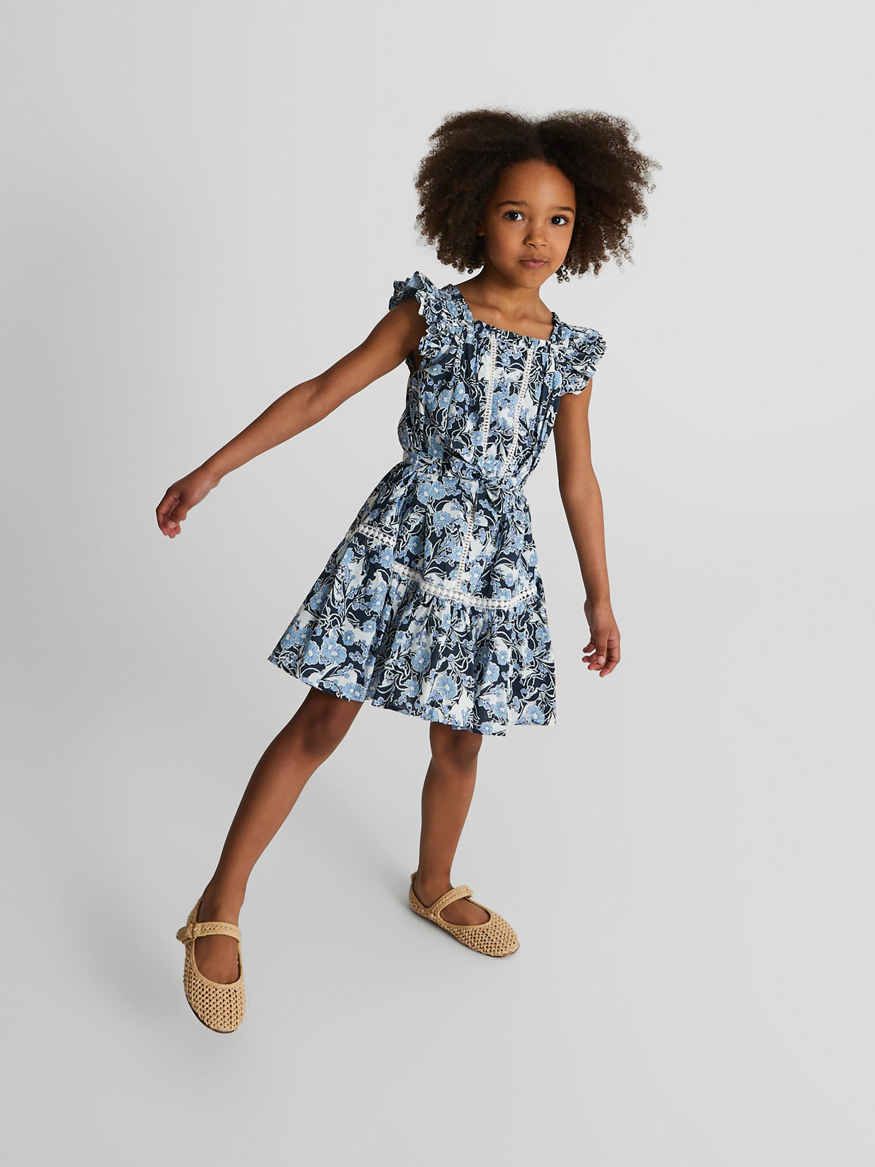 Printed Textured Mini Dress in Blue Print - Image 3 of 6