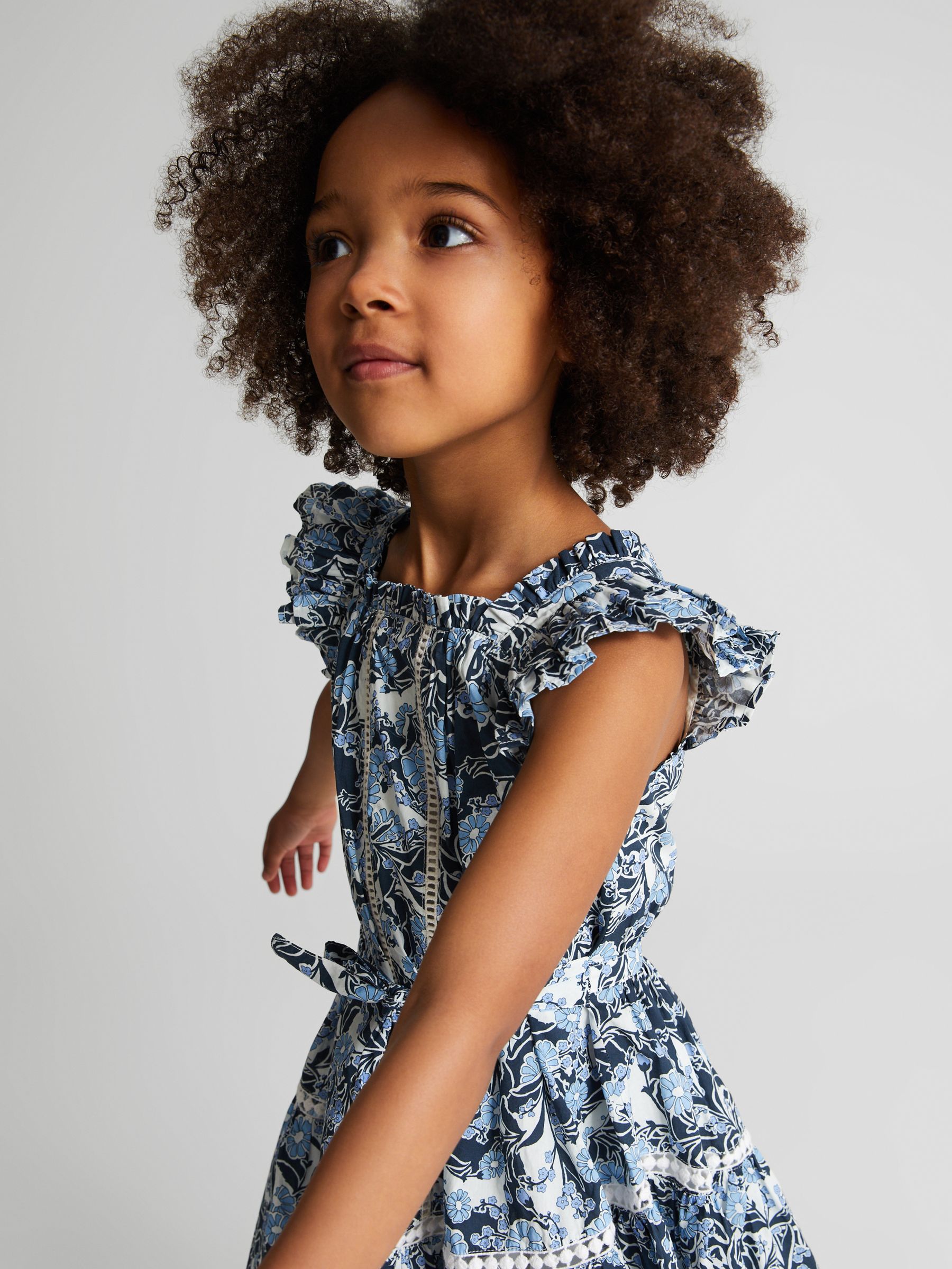 Printed Textured Mini Dress in Blue Print - Image 4 of 6