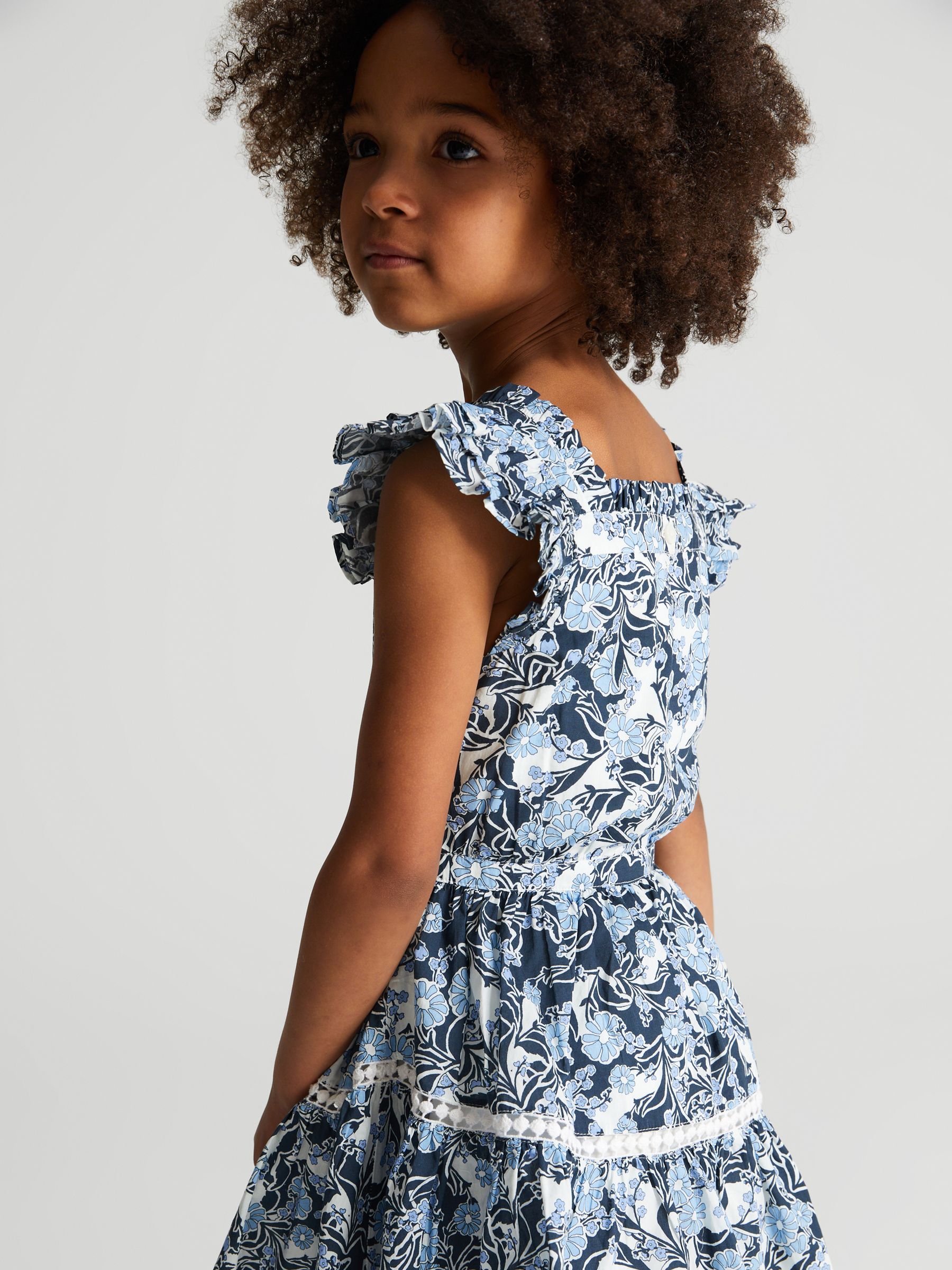 Printed Textured Mini Dress in Blue Print - Image 6 of 6