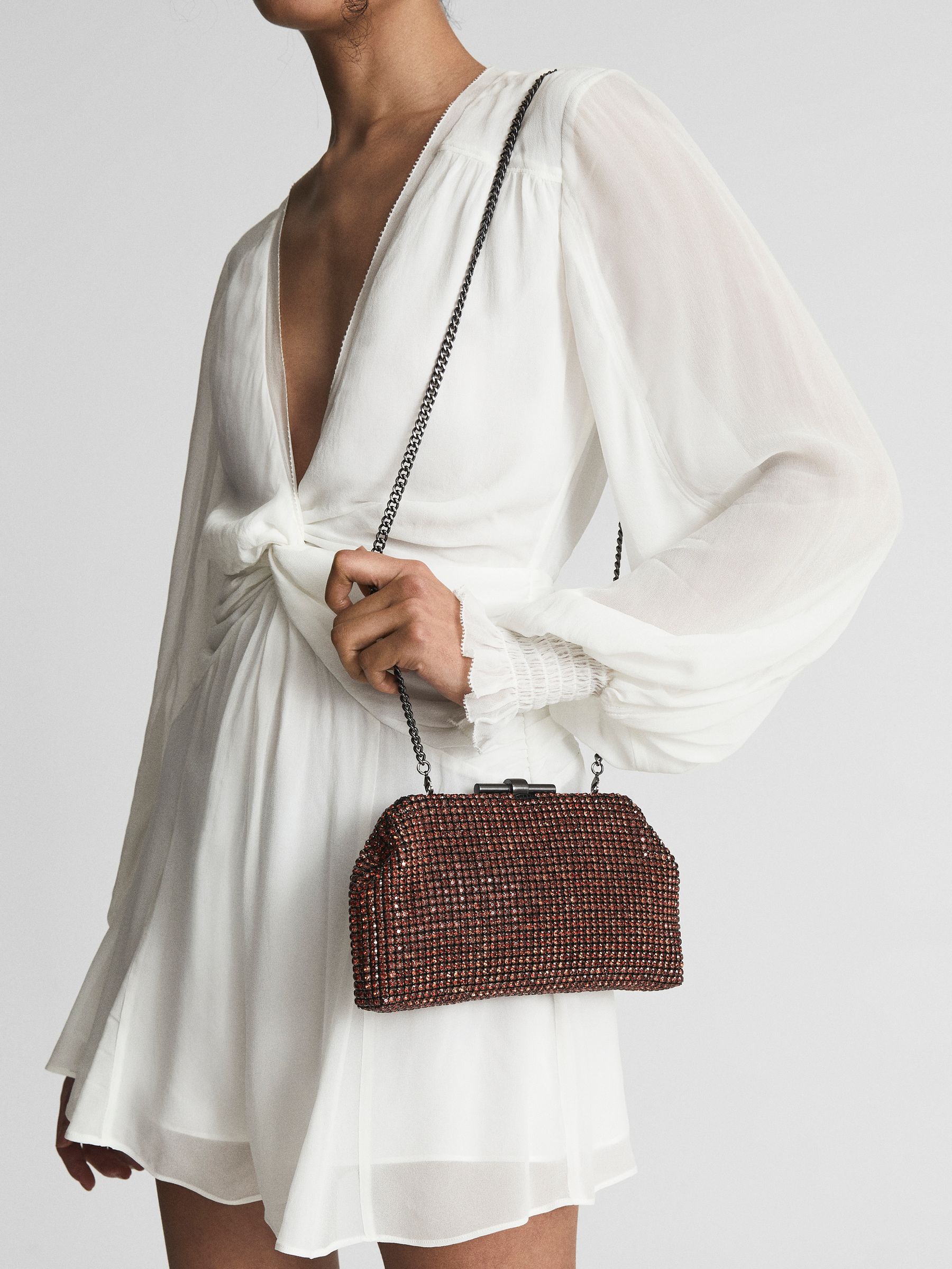 Embellished Clutch Bag in Orange - Image 4 of 9