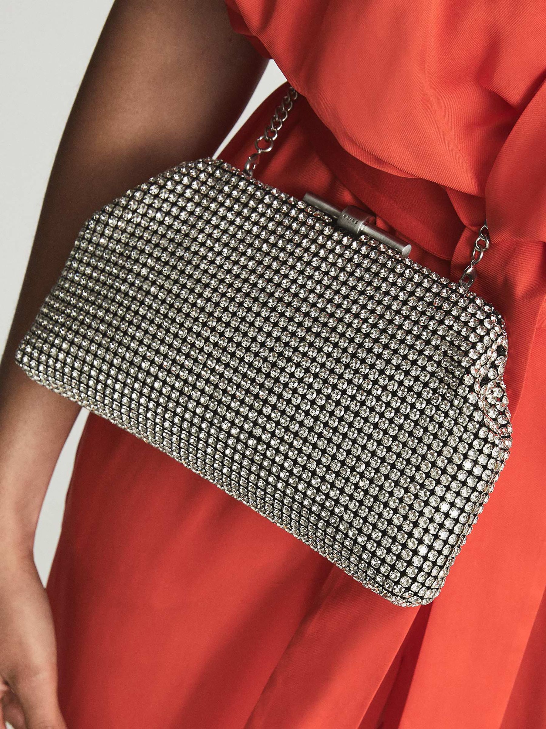 Embellished Clutch Bag in Silver - Image 7 of 9
