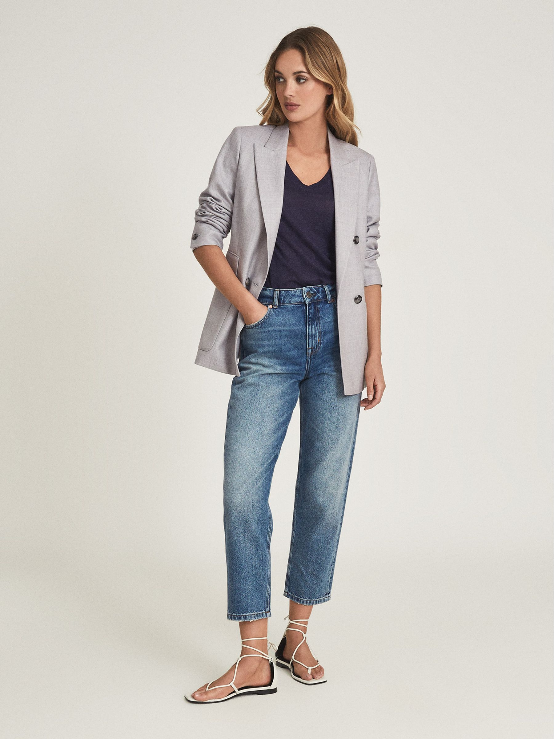 High Rise Straight Leg Jeans in Mid Blue - Image 1 of 5