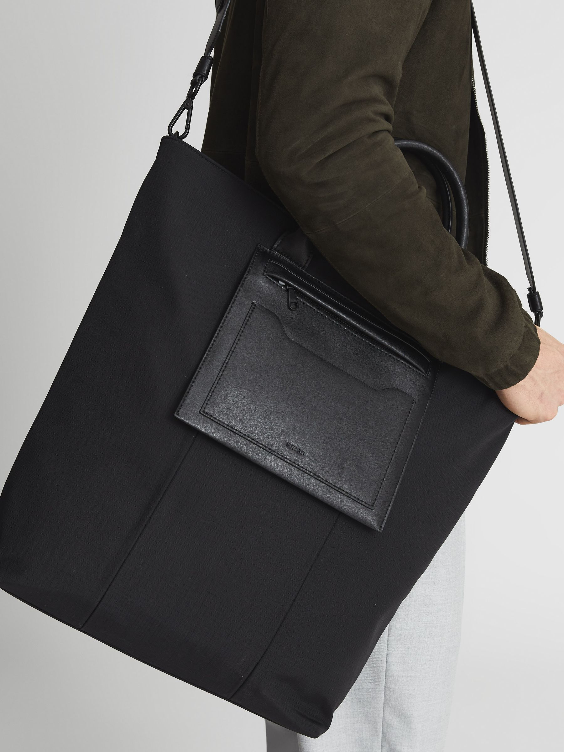 North South Ripstop Nylon Tote Bag in Black - Image 3 of 9