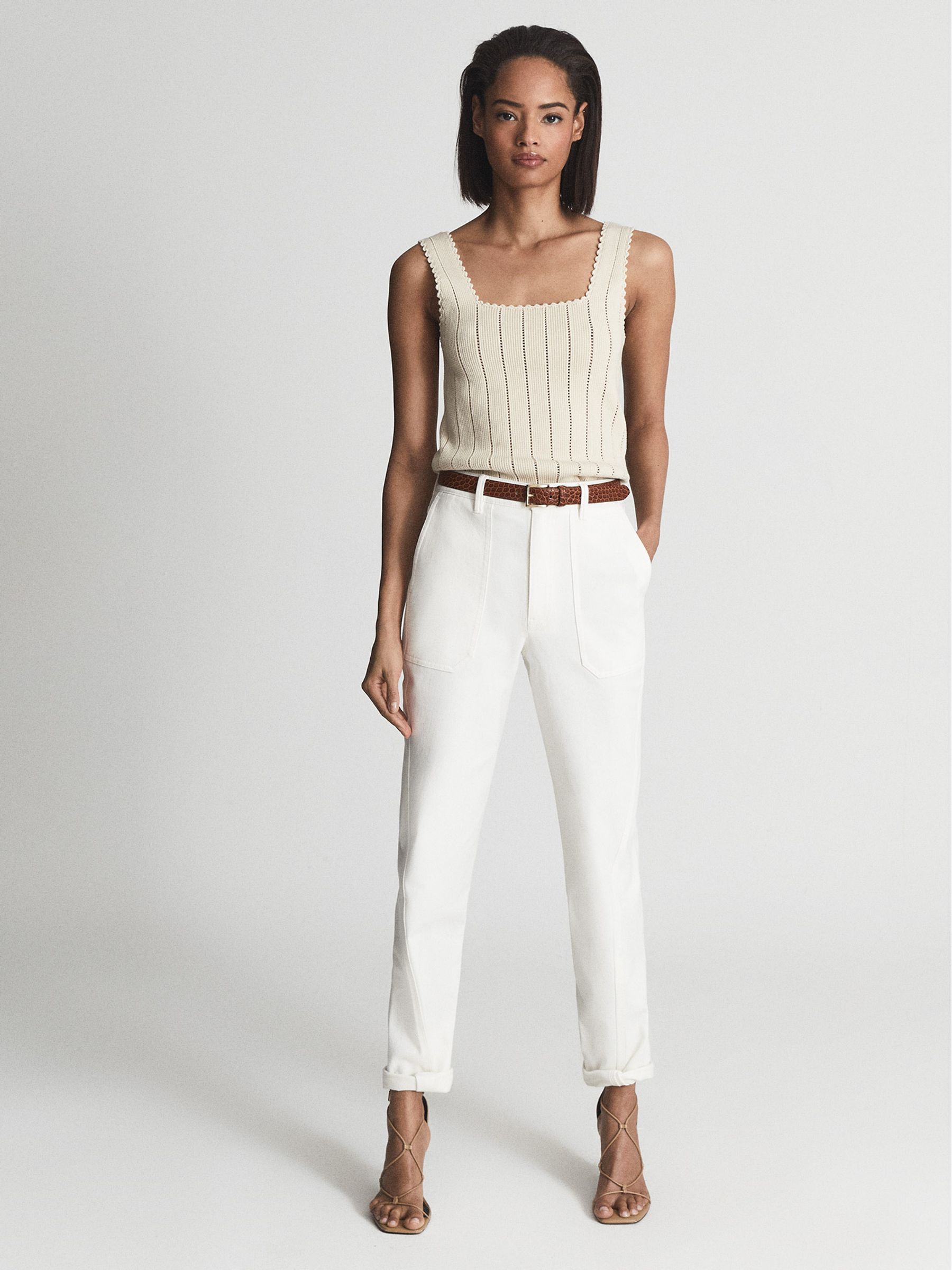 Cotton Tapered Trousers in White - Image 1 of 6