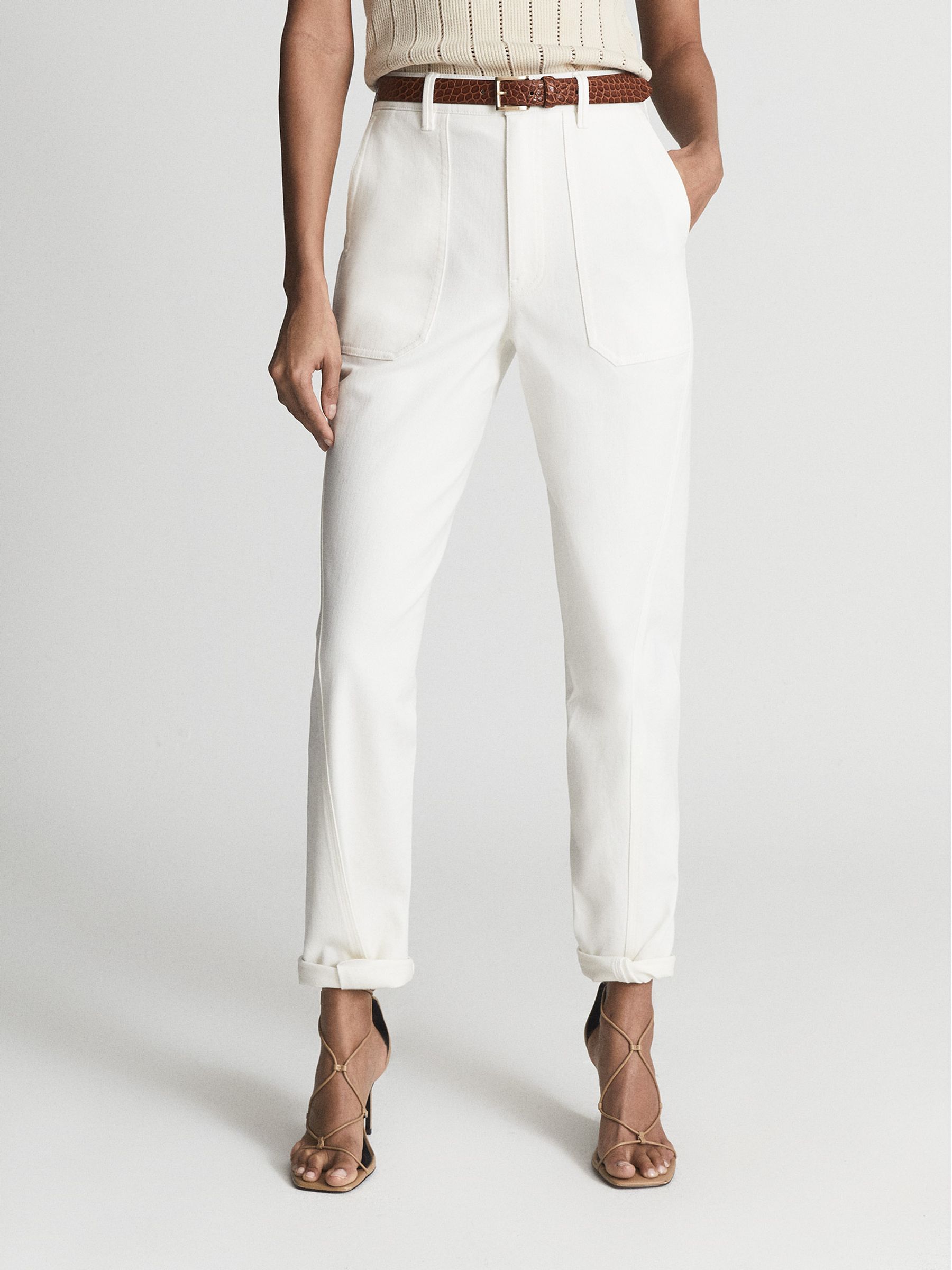 Cotton Tapered Trousers in White - Image 3 of 6