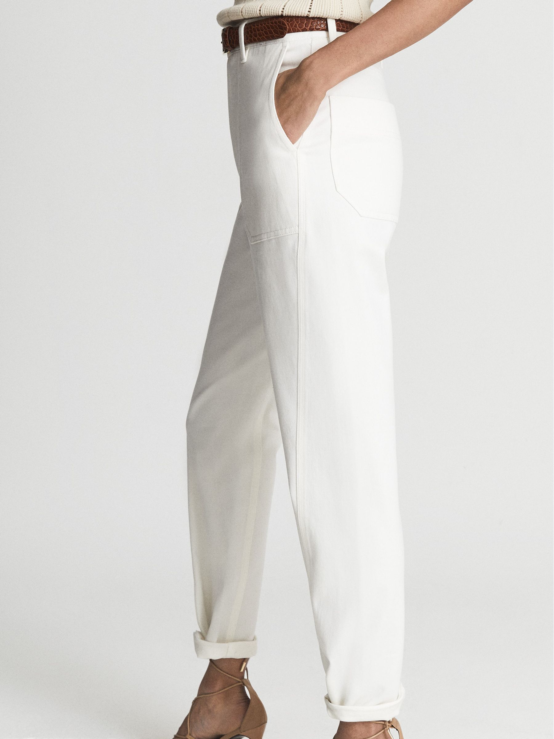 Cotton Tapered Trousers in White - Image 4 of 6