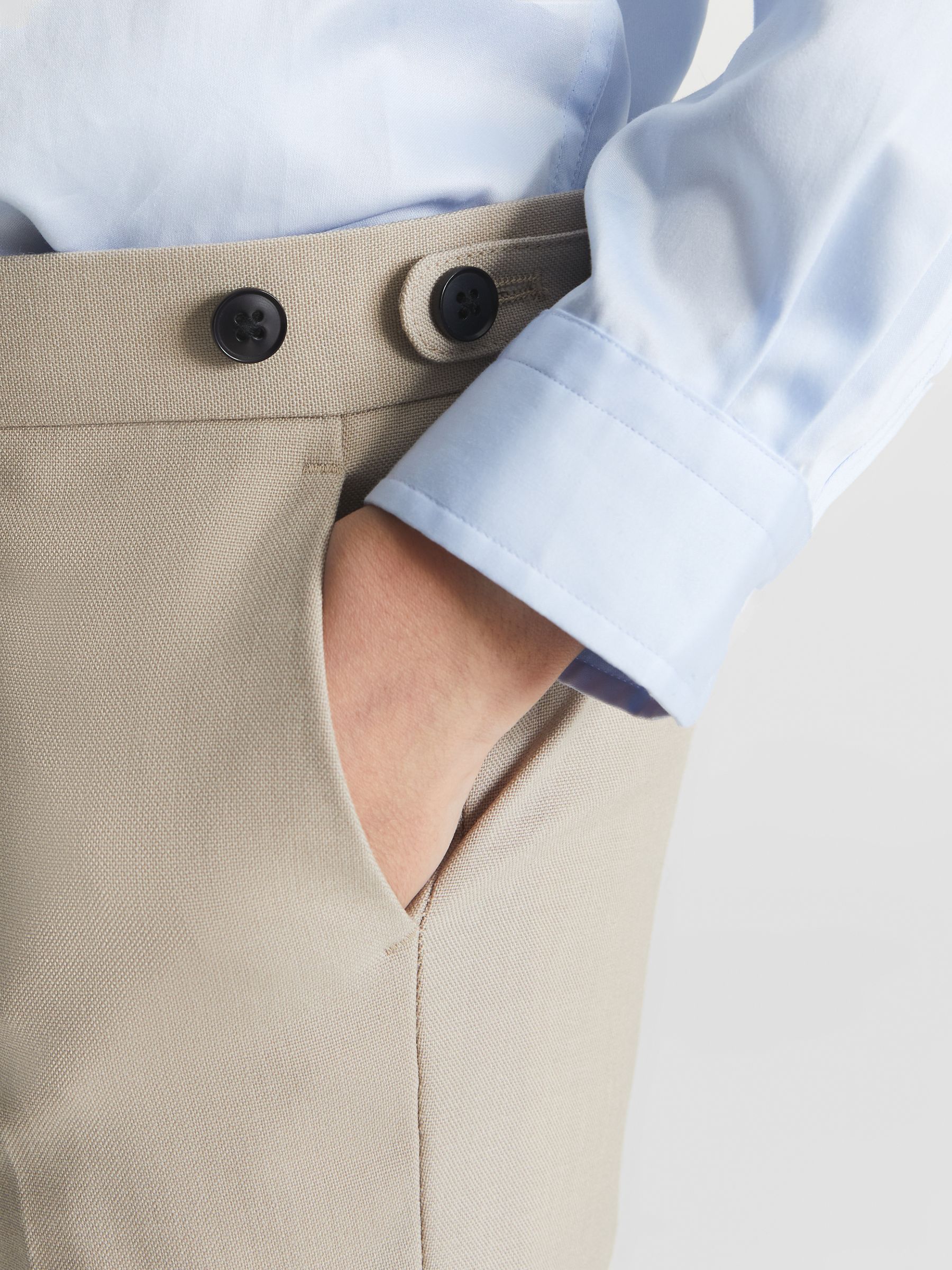 Modern Fit Wool Trousers in Stone - Image 3 of 6