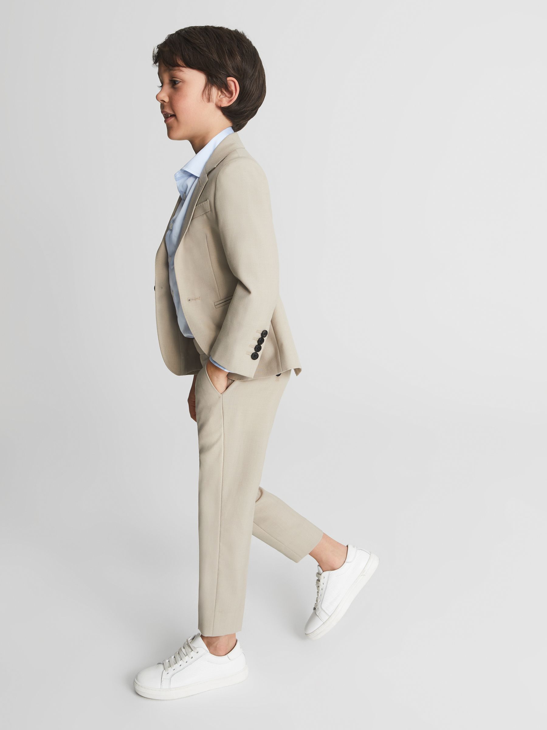 Modern Fit Wool Trousers in Stone - Image 4 of 6