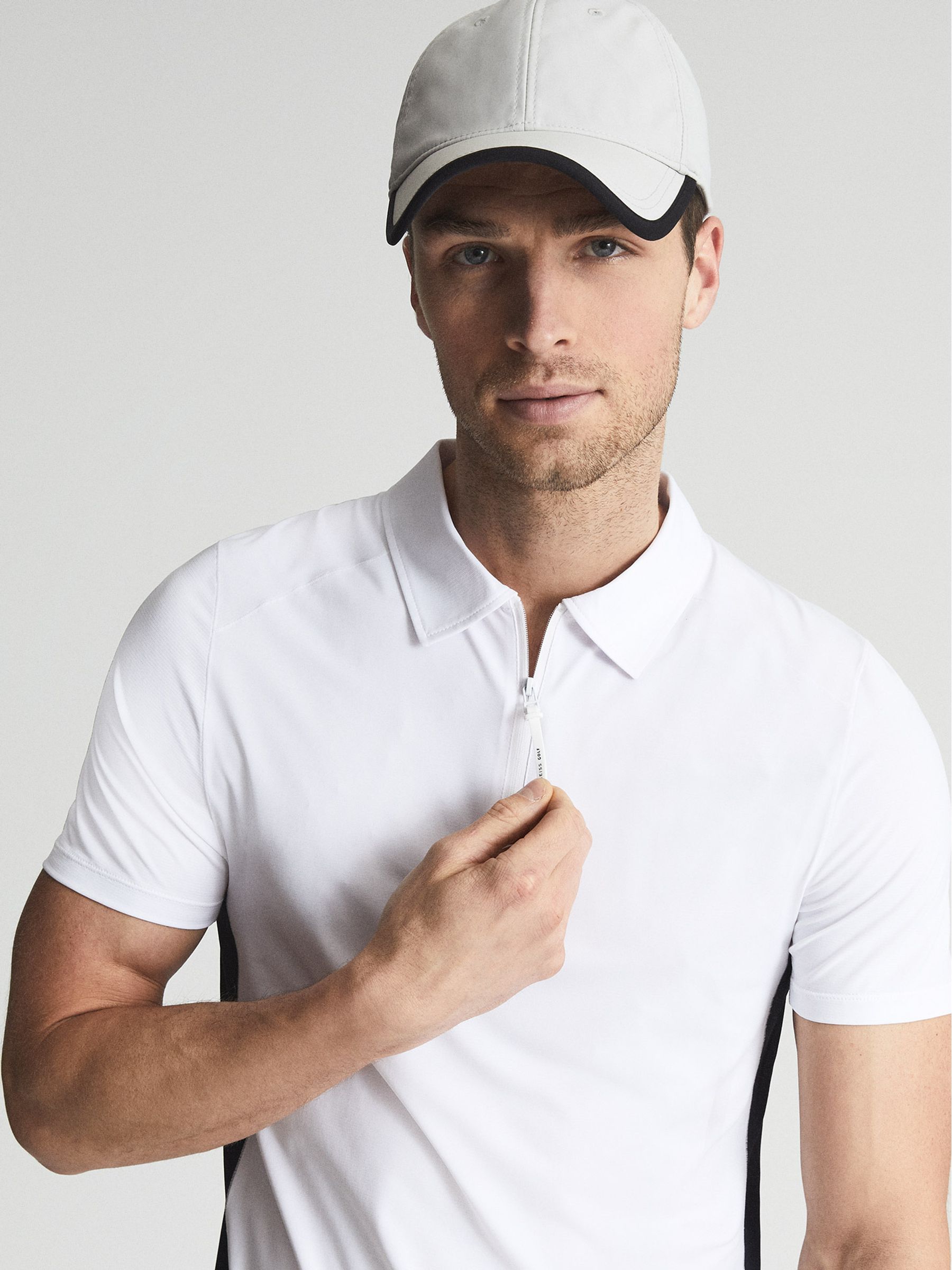 Golf Half Zip Stretch Polo in White/Air Force - Image 1 of 7