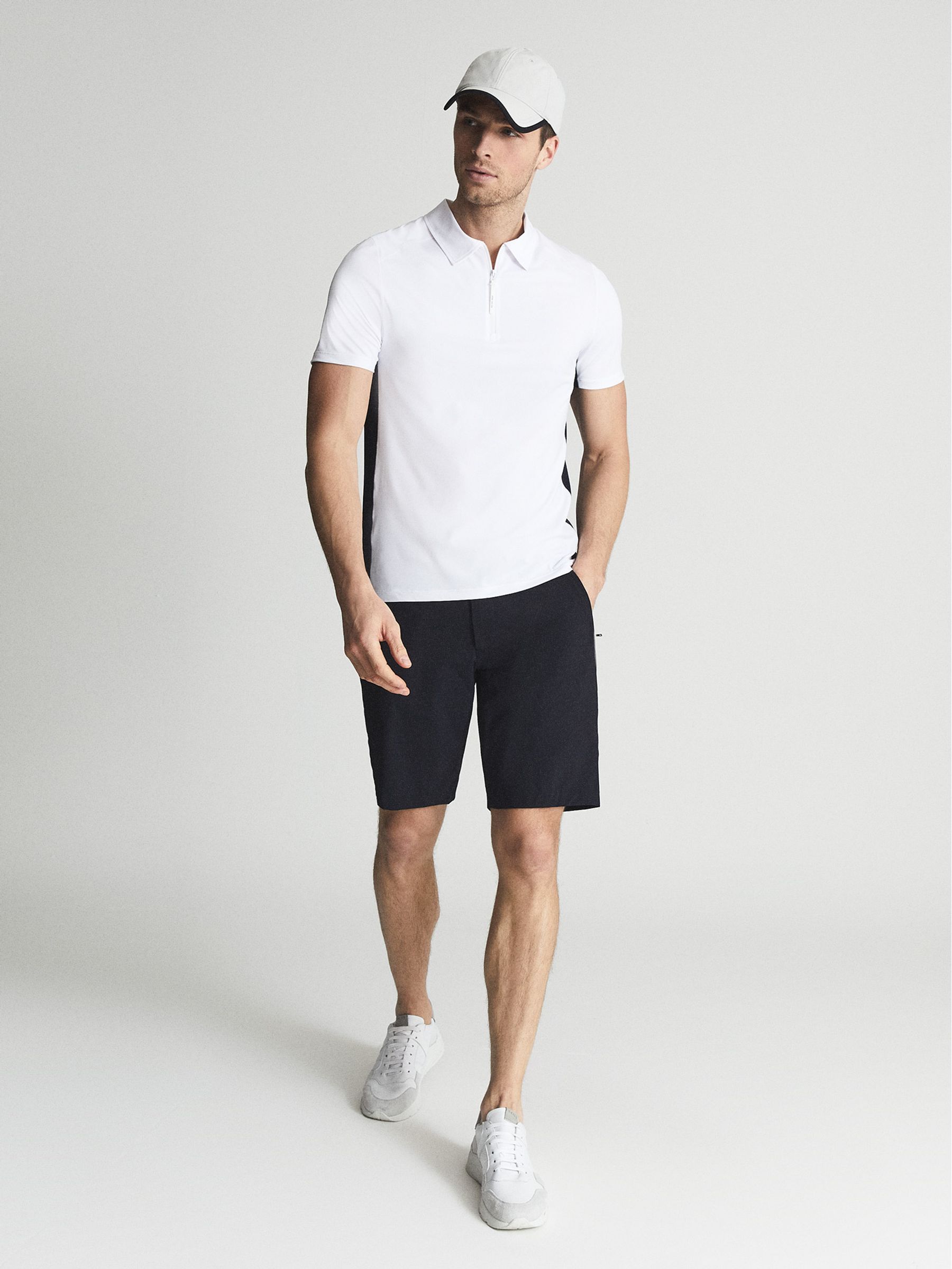 Golf Half Zip Stretch Polo in White/Air Force - Image 3 of 7